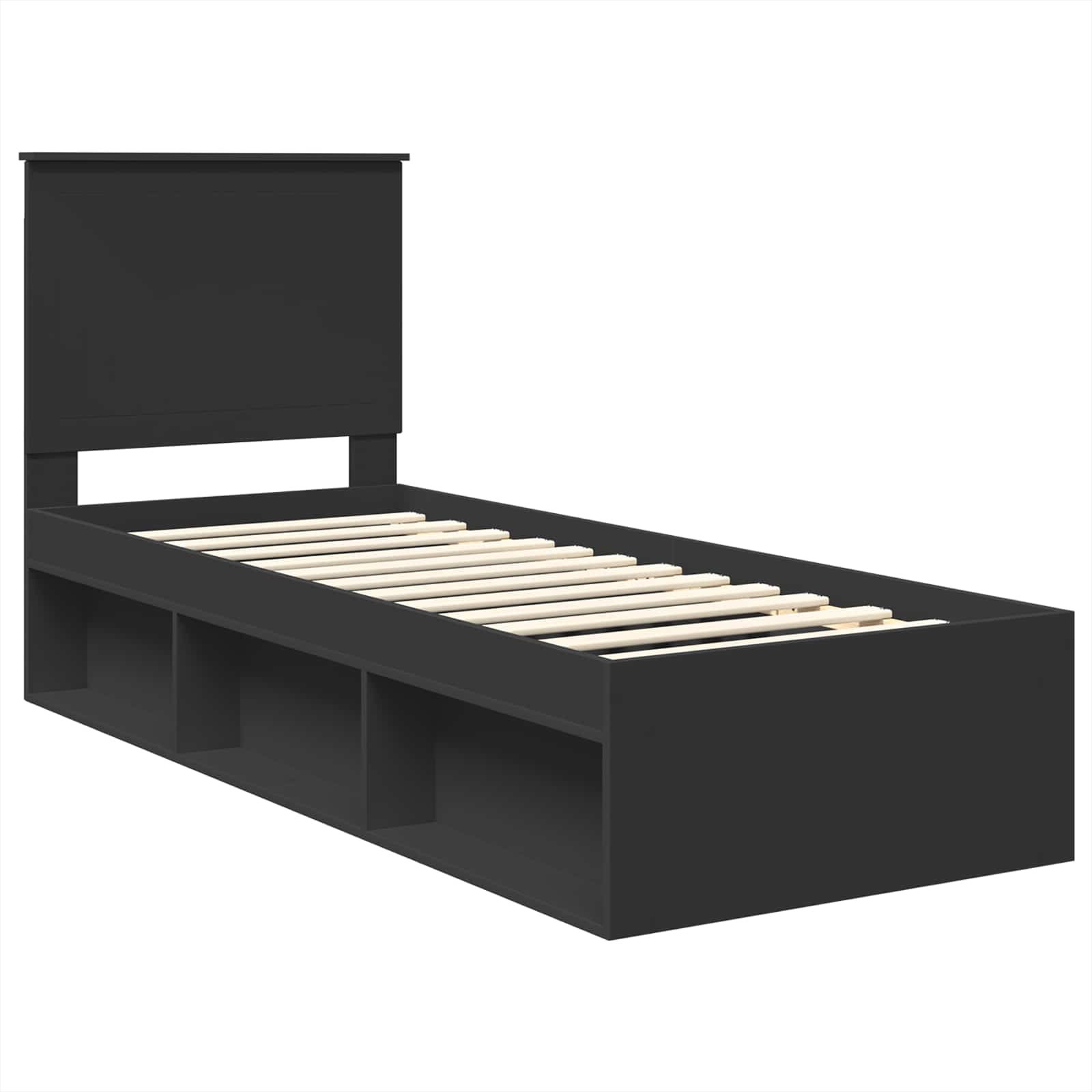 Cadre de lit Noir 75 x 190 cm Bois de pin massif