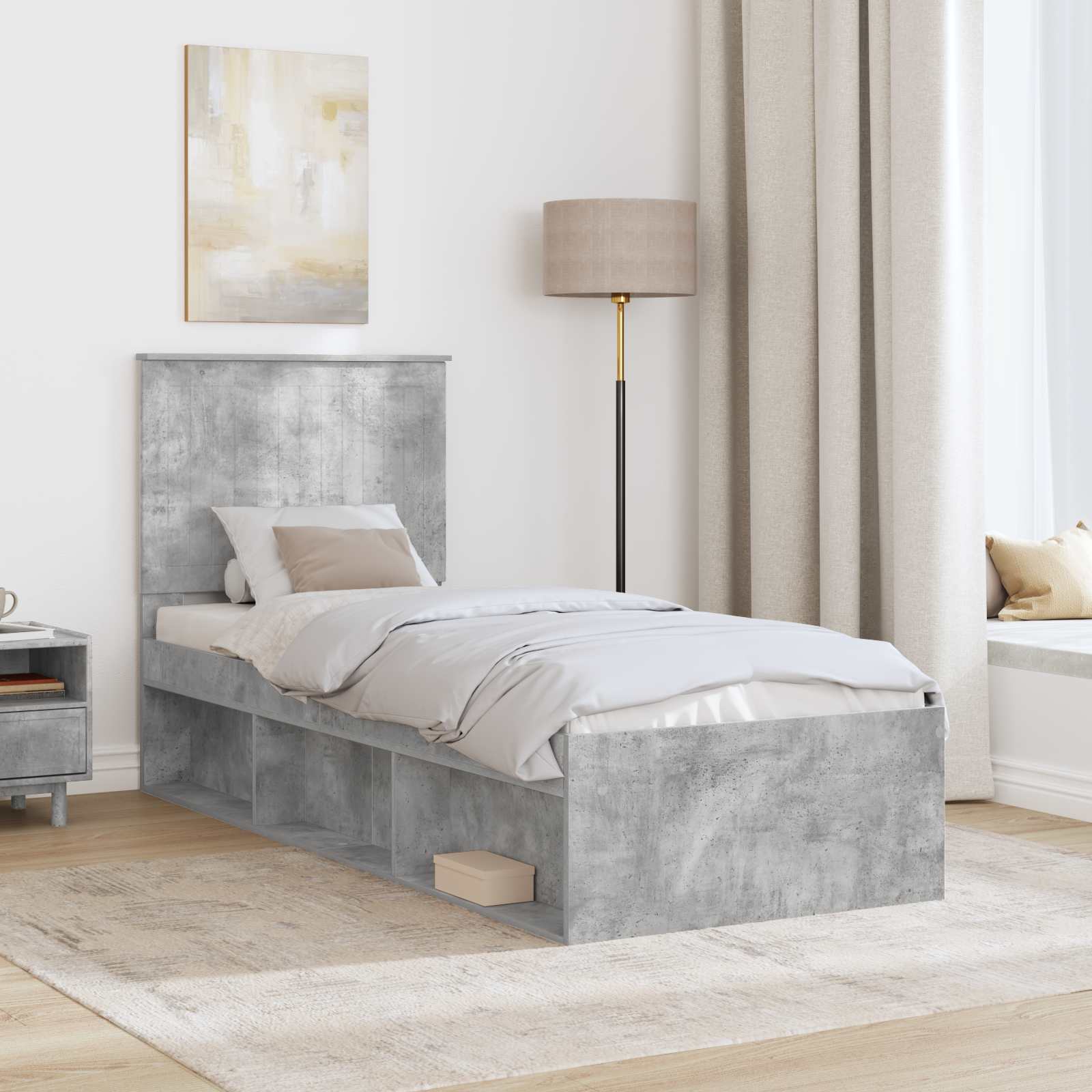 Cadre de lit Gris Béton 75 x 190 cm Bois de pin massif