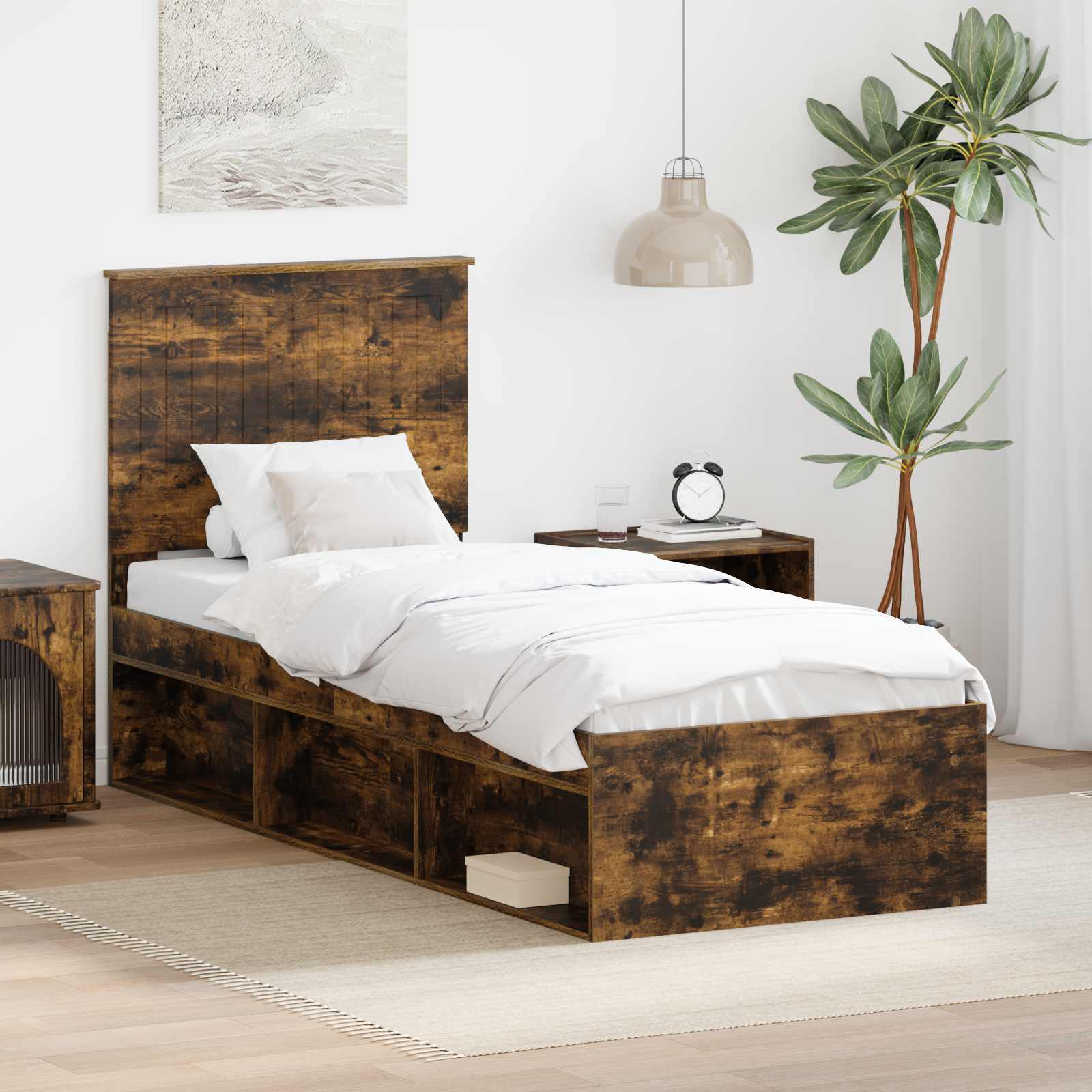 Cadre de lit Chêne fumé 75 x 190 cm Bois de pin massif - XIOS