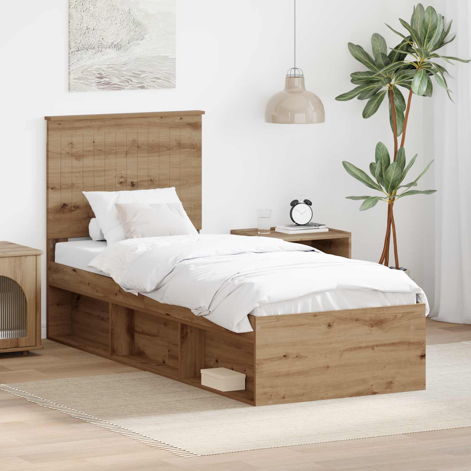 Cadre de lit Chêne artisan 75 x 190 cm Bois de pin massif - XIOS