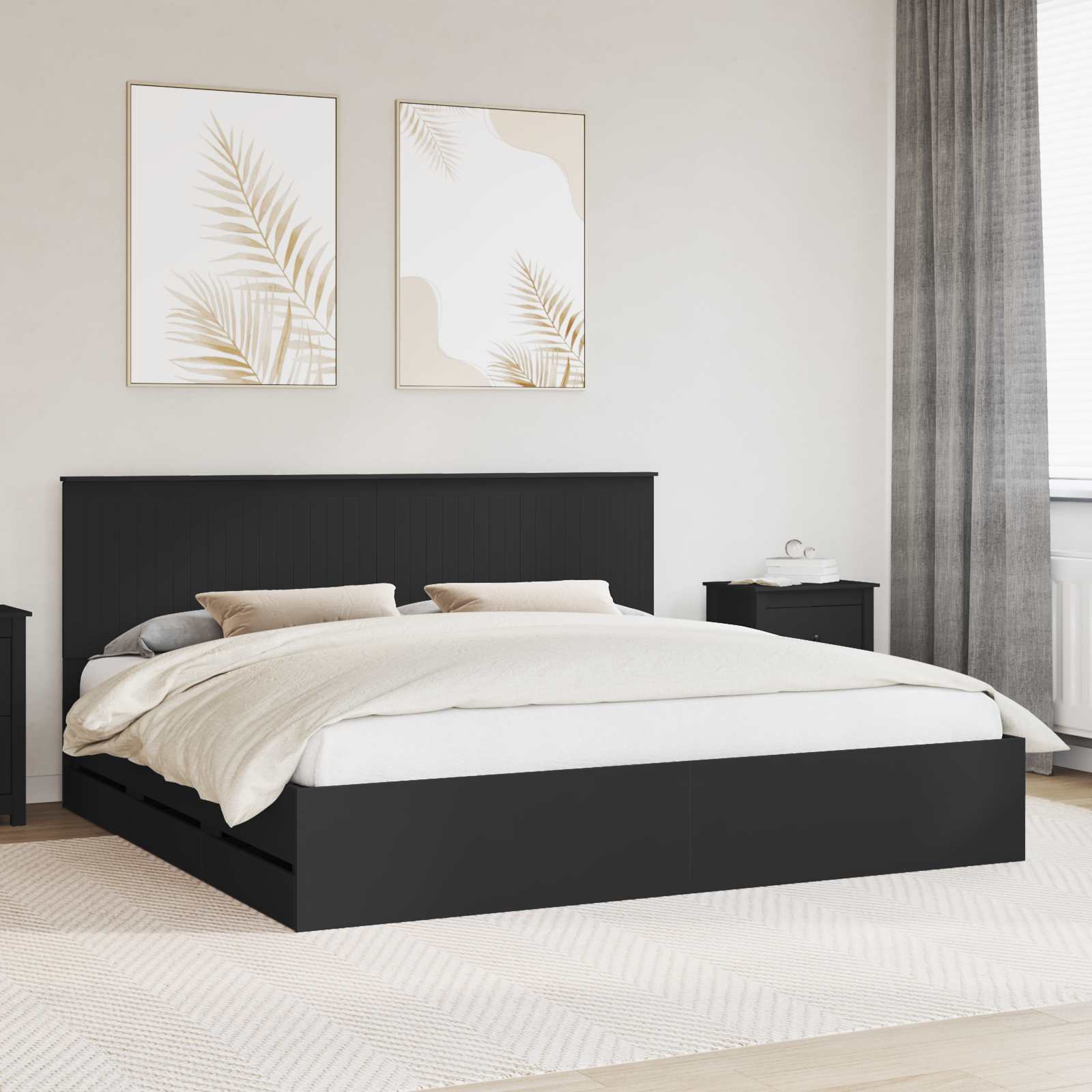 Cadre de lit avec tiroir Noir 200 x 200 cm Bois Ingénierie - XIOS