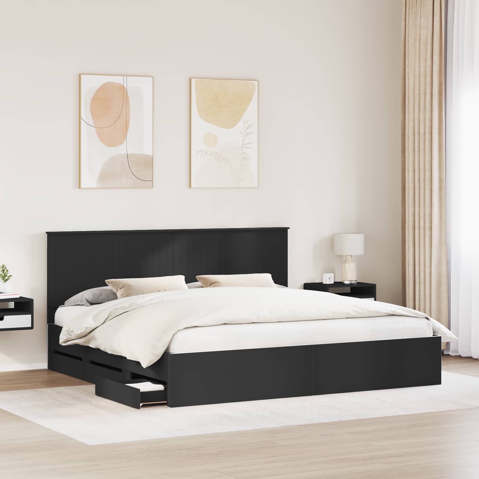 Cadre de lit avec tiroir Noir 200 x 200 cm Bois Ingénierie - XIOS
