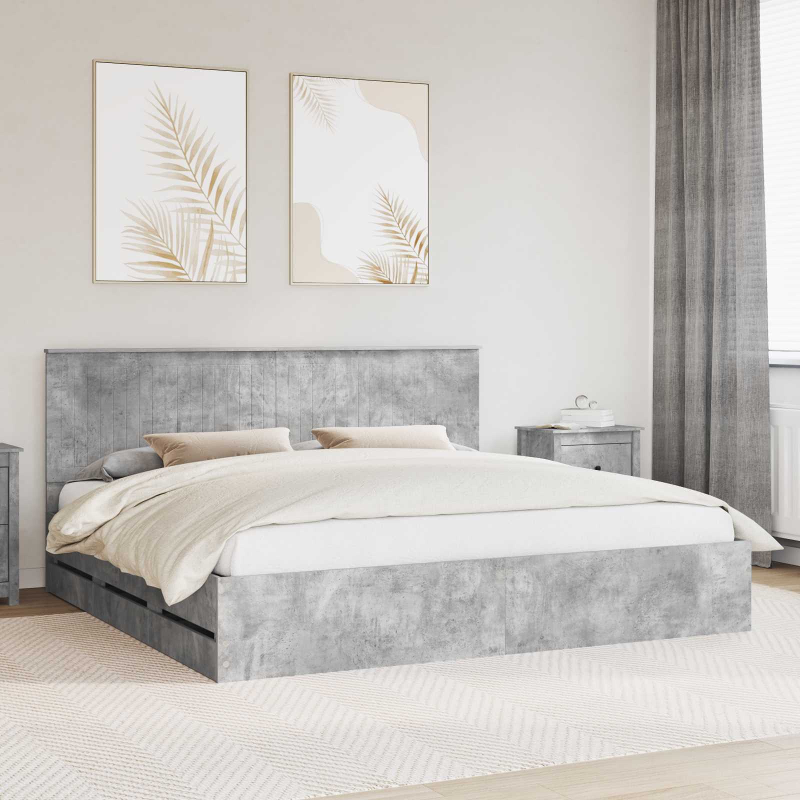 Cadre de lit Gris béton 200 x 200 cm Bois Ingénierie - XIOS