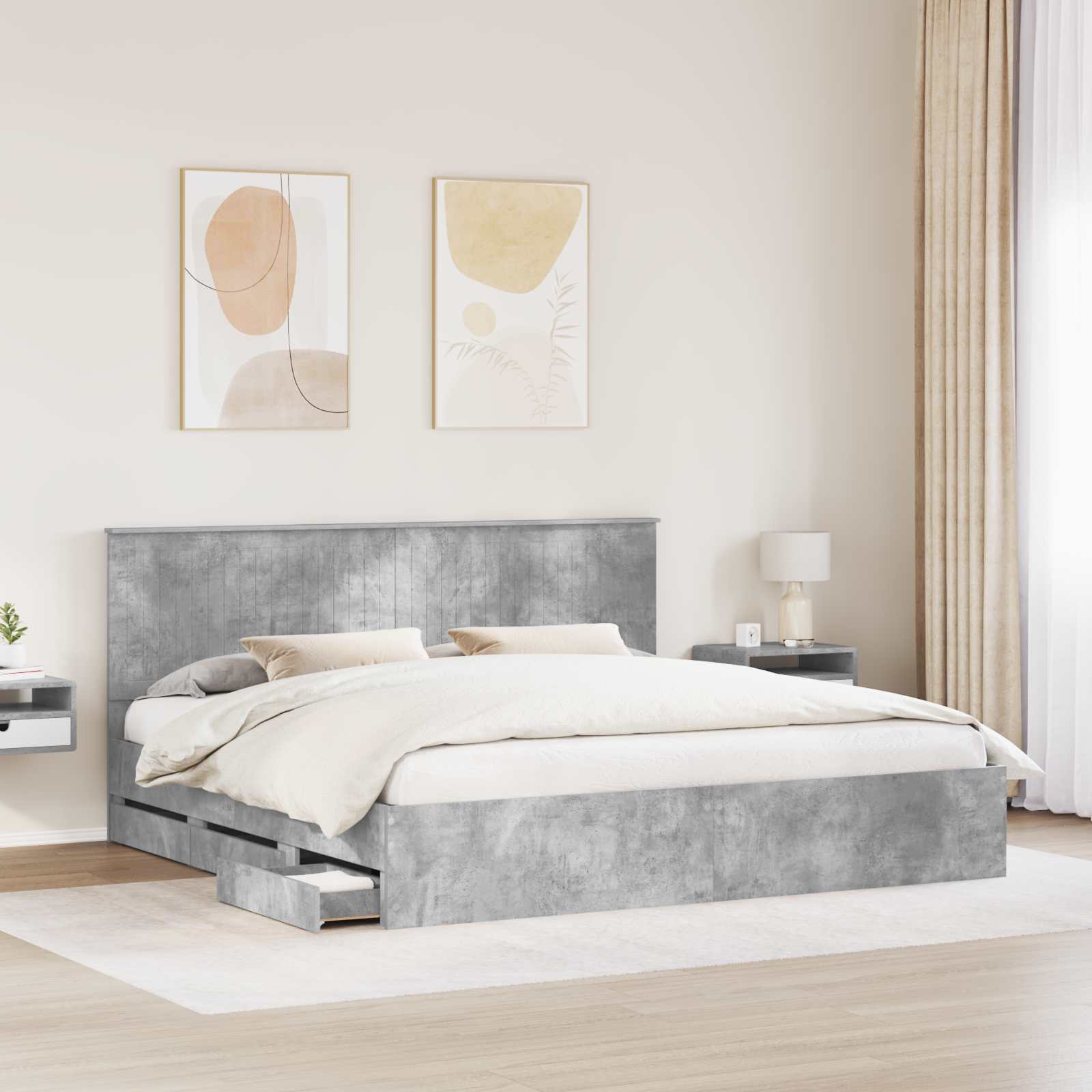 Cadre de lit Gris béton 200 x 200 cm Bois Ingénierie - XIOS