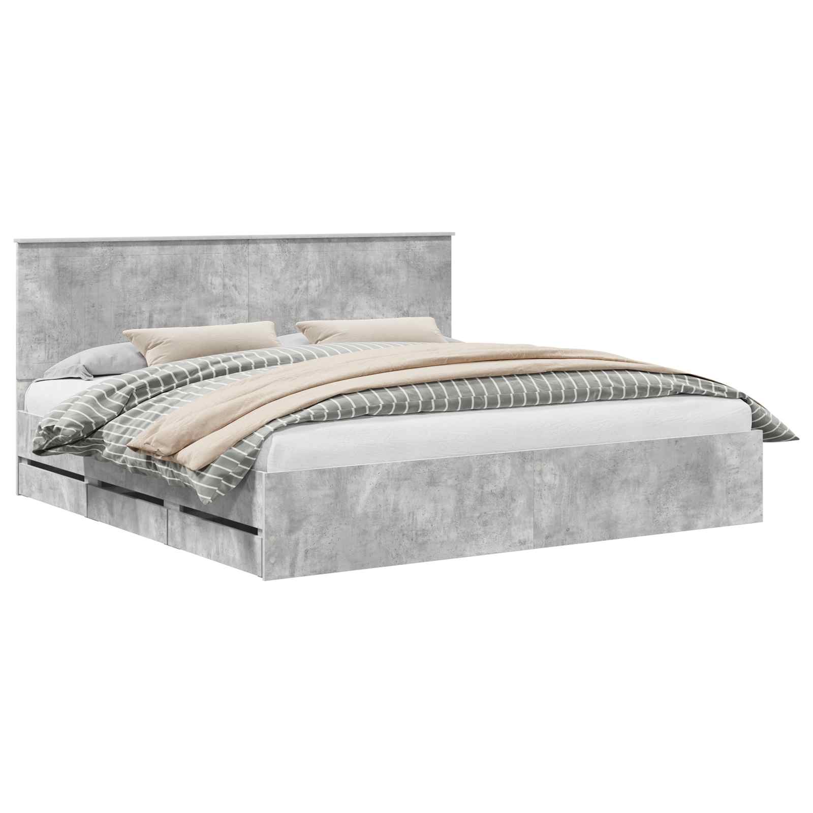 Cadre de lit Gris béton 200 x 200 cm Bois Ingénierie - XIOS
