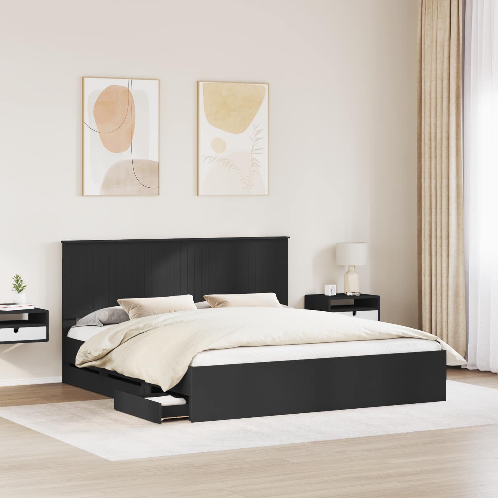 Cadre de lit avec tiroir Noir 180 x 200 cm Bois Ingénierie - XIOS