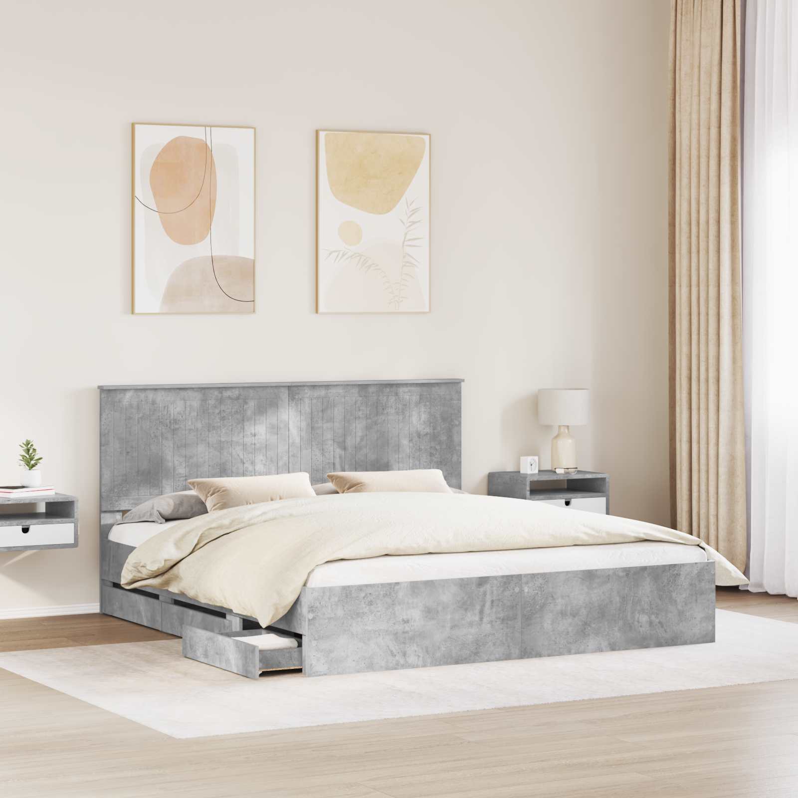Cadre de lit Gris béton 180 x 200 cm Bois Ingénierie - XIOS