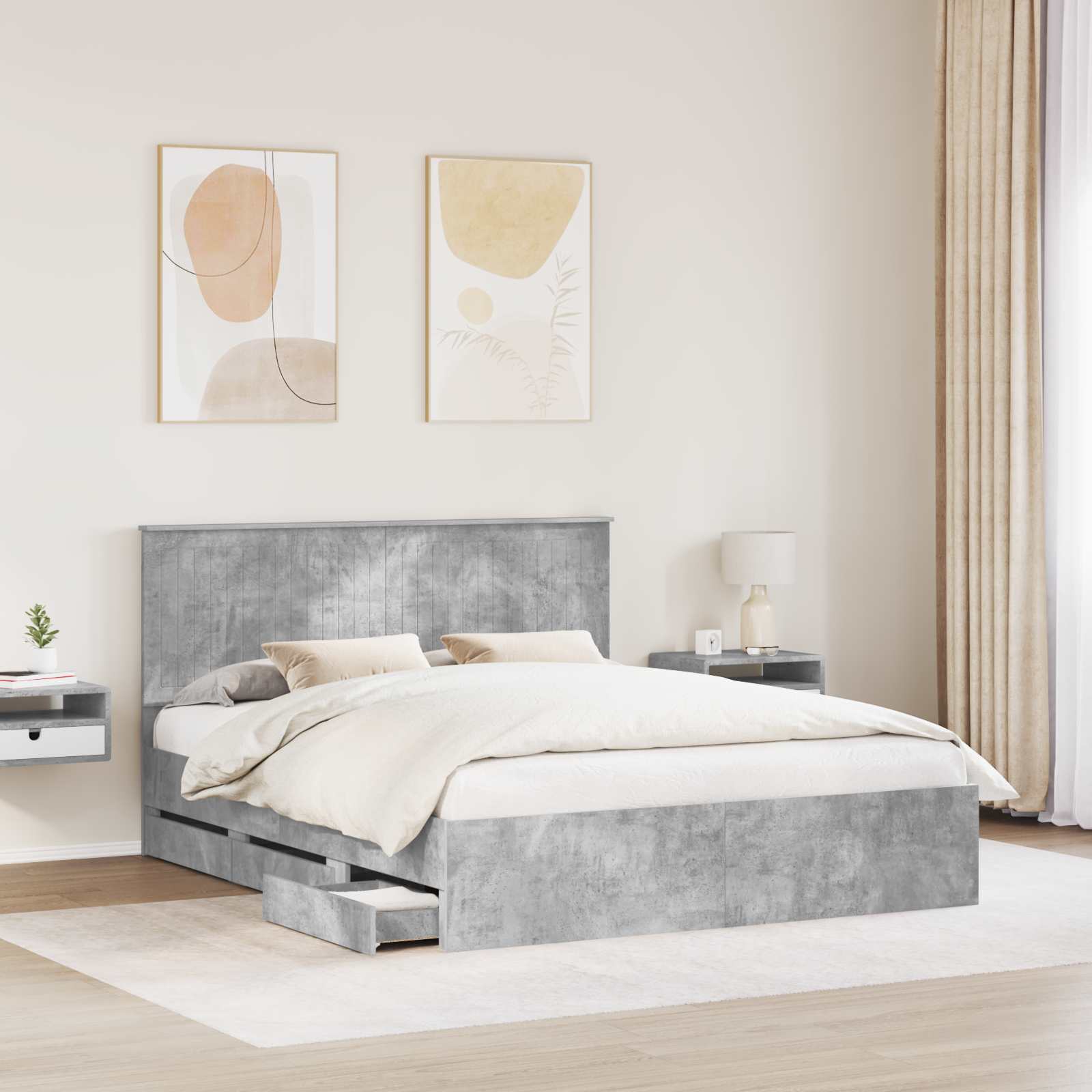 Cadre de lit Gris béton 160 x 200 cm Bois Ingénierie - XIOS