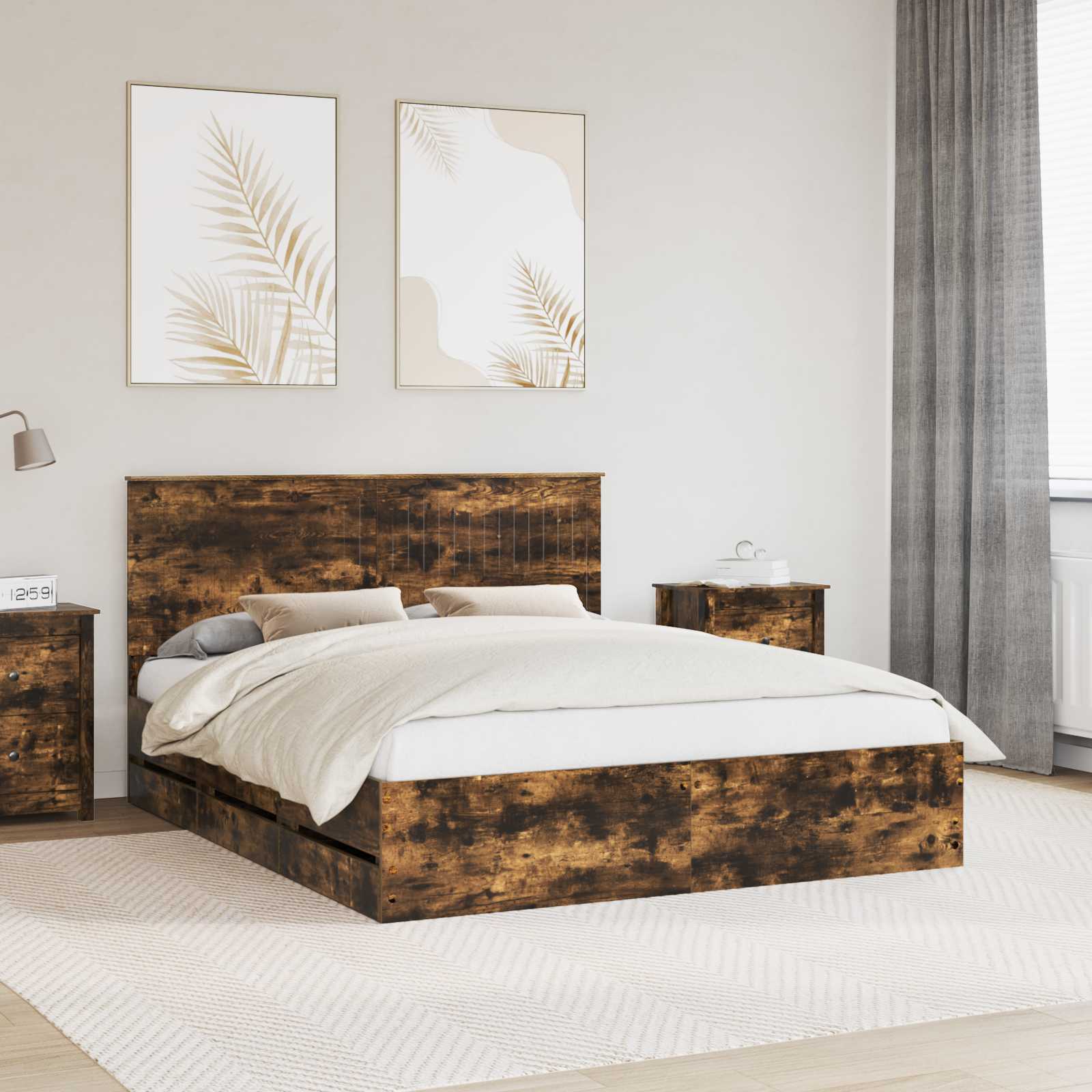 Cadre de lit Chêne fumé 160 x 200 cm Bois Ingénierie - XIOS