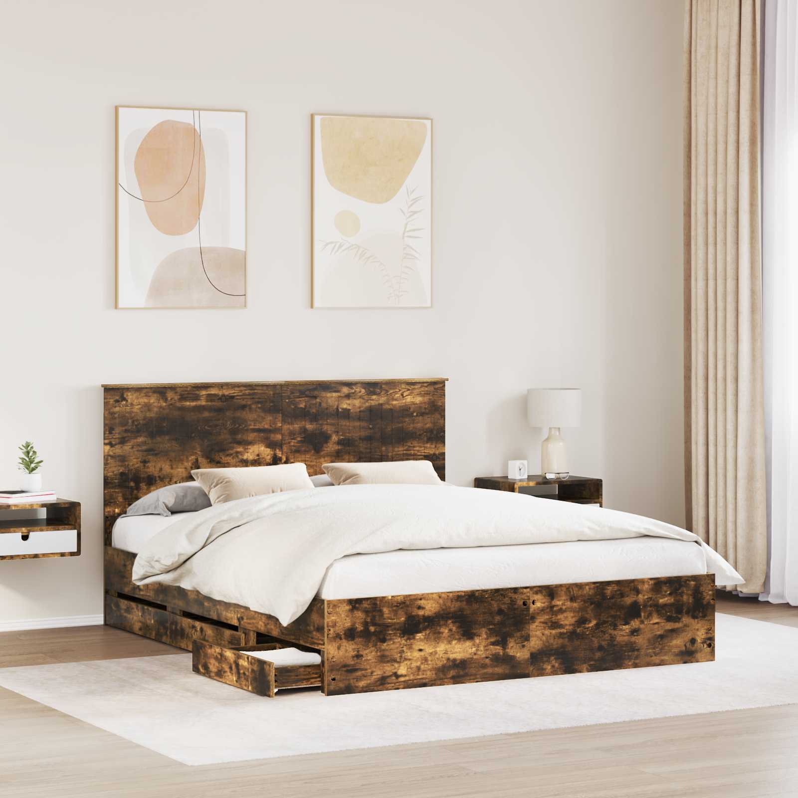 Cadre de lit Chêne fumé 160 x 200 cm Bois Ingénierie - XIOS