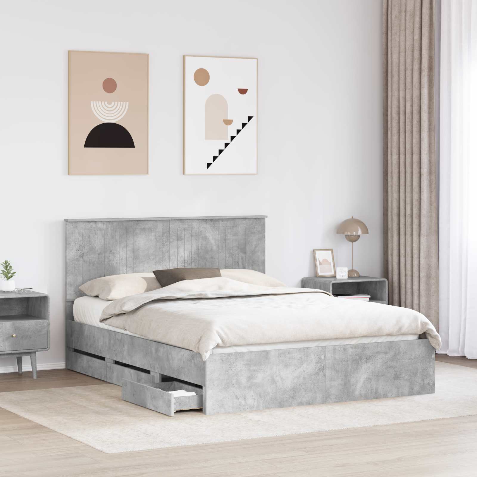 Cadre de lit Gris béton 150 x 200 cm Bois Ingénierie - XIOS