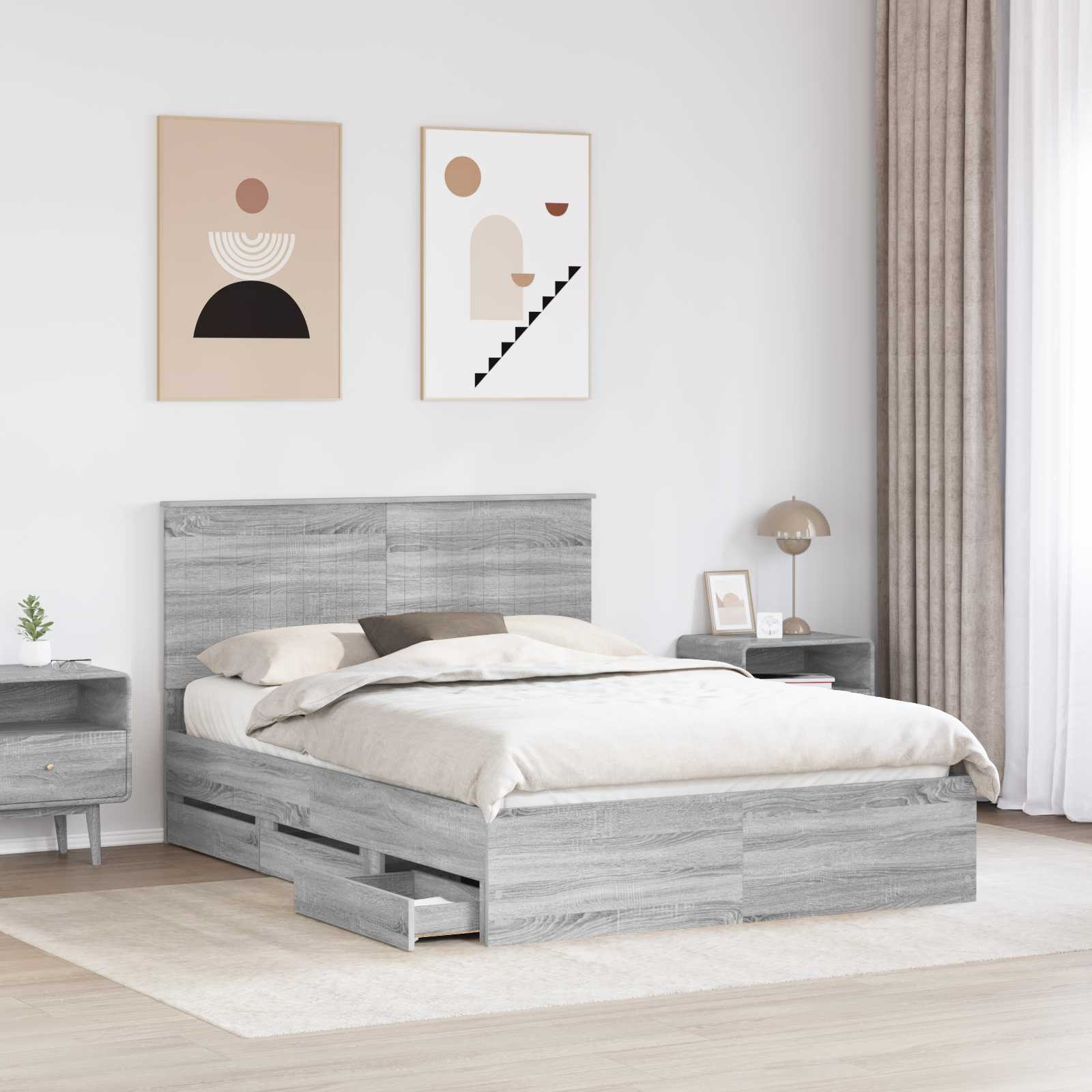 Cadre de lit Gris Sonoma 140 x 200 cm Bois Ingénierie - XIOS
