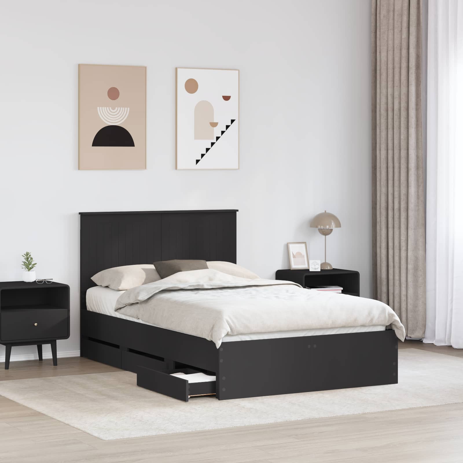Cadre de lit avec tiroir Noir 120 x 190 cm Bois Ingénierie - XIOS