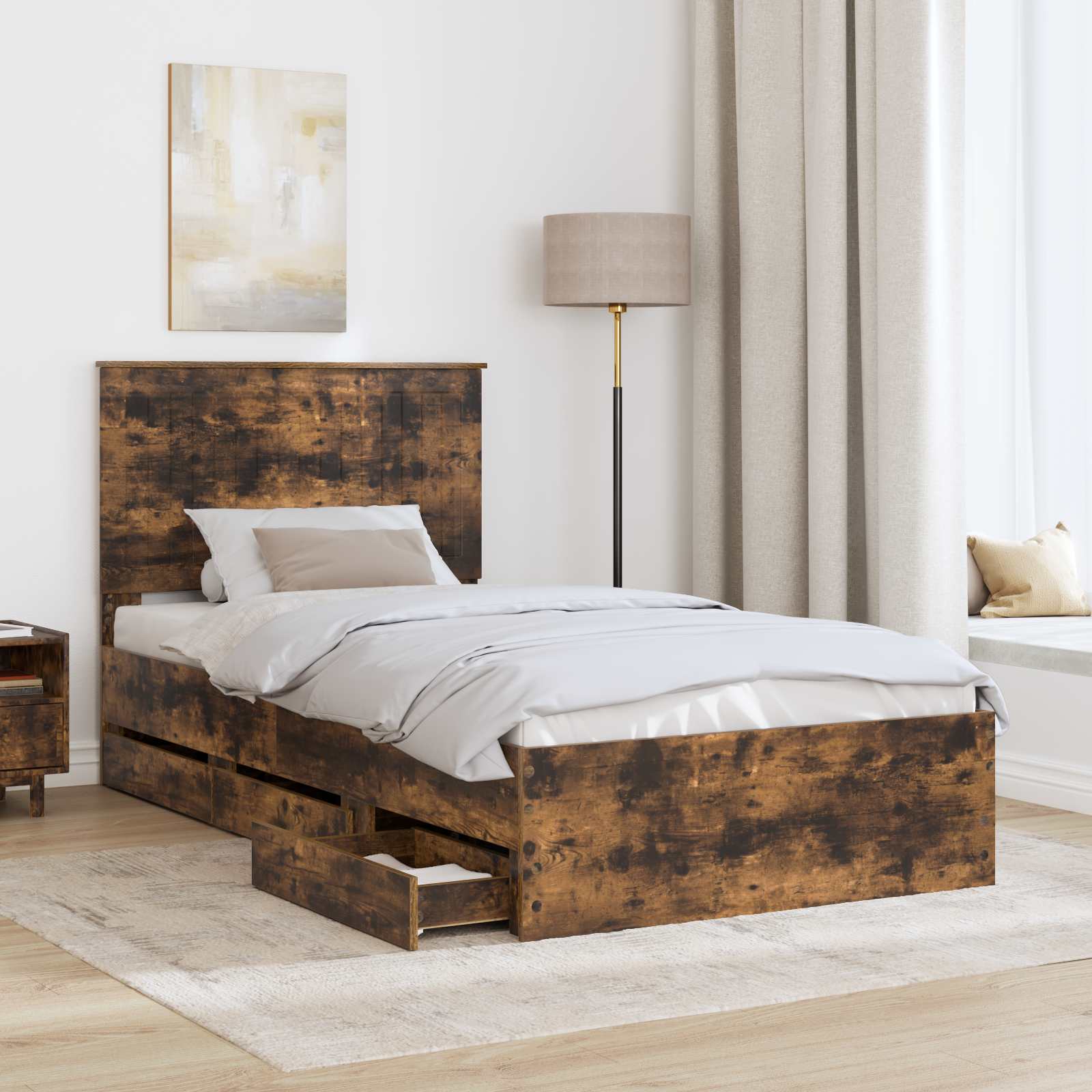 Cadre de lit Chêne fumé 100 x 200 cm Bois Ingénierie - XIOS