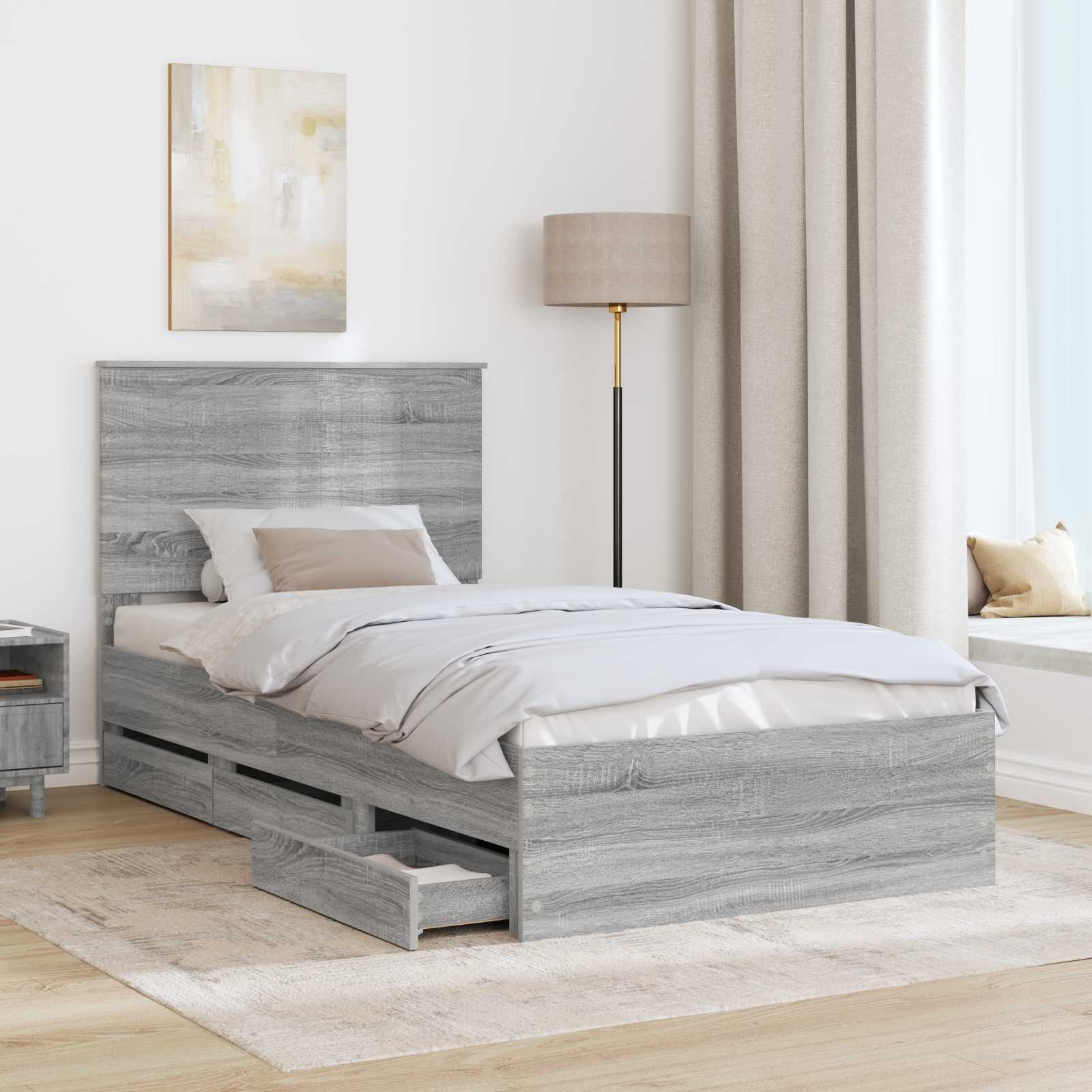 Cadre de lit Gris Sonoma 100 x 200 cm Bois Ingénierie - XIOS