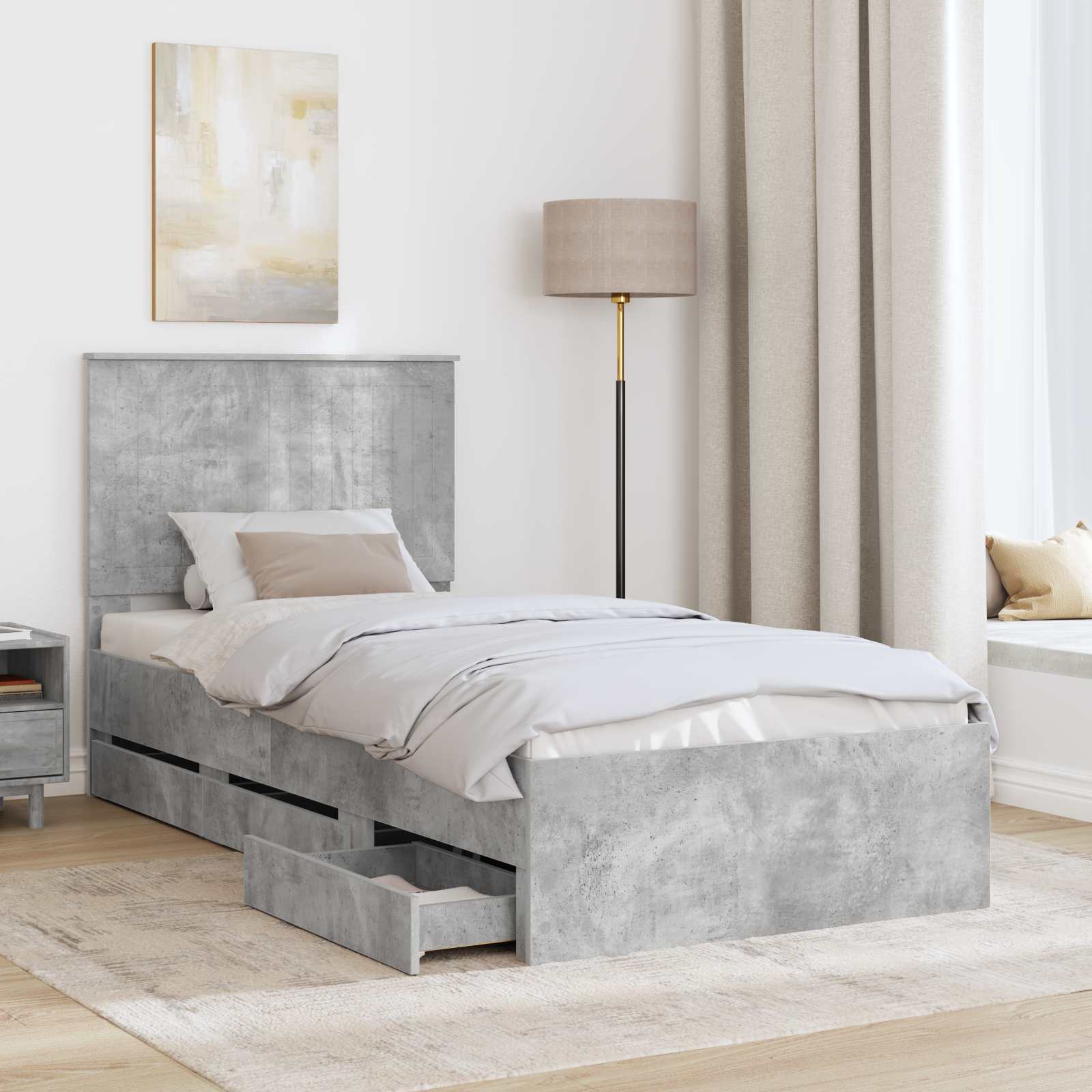Cadre de lit avec tiroir Gris béton 90 x 200 cm Bois Ingénierie - XIOS