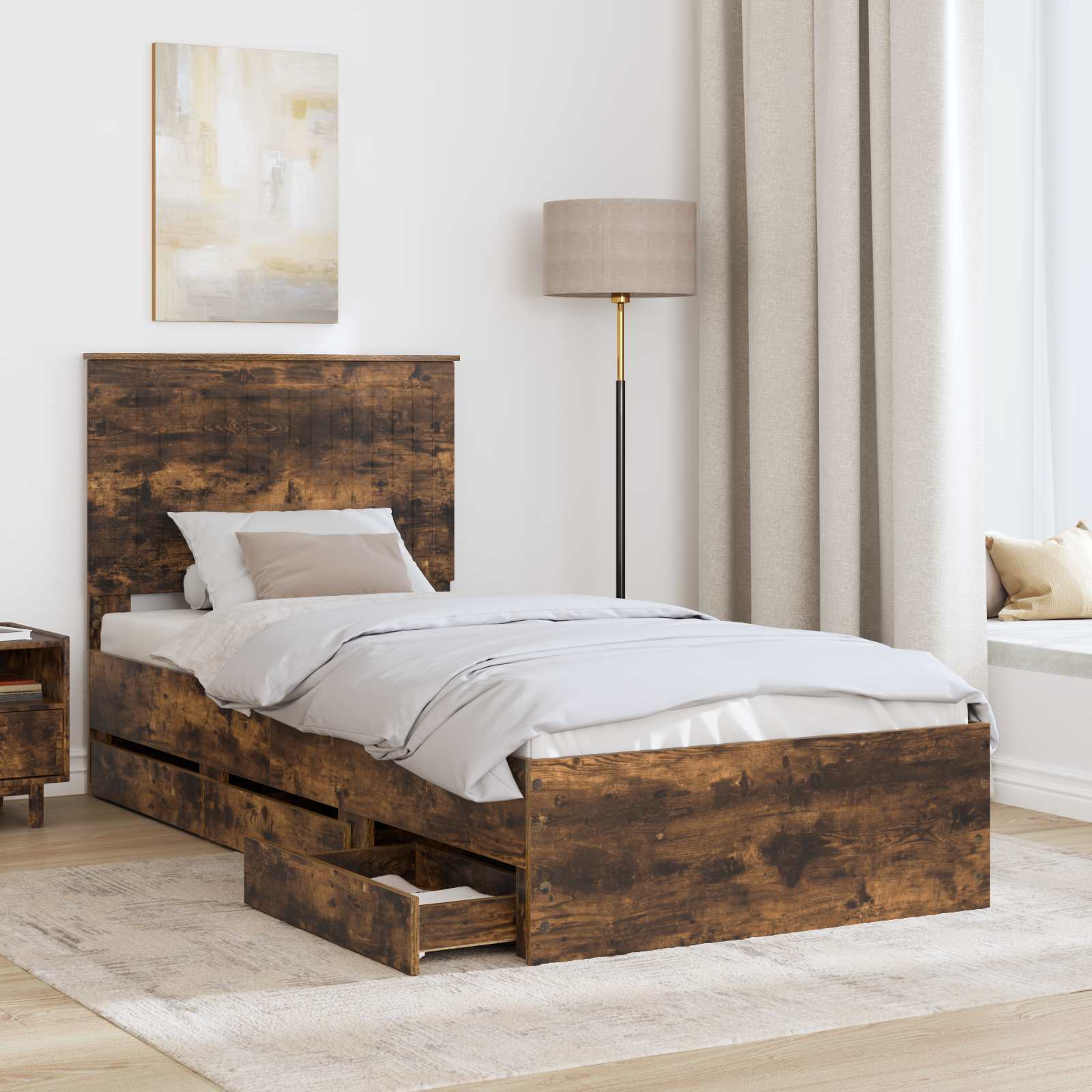 Cadre de lit avec tiroir Chêne fumé 90 x 200 cm Bois Ingénierie - XIOS