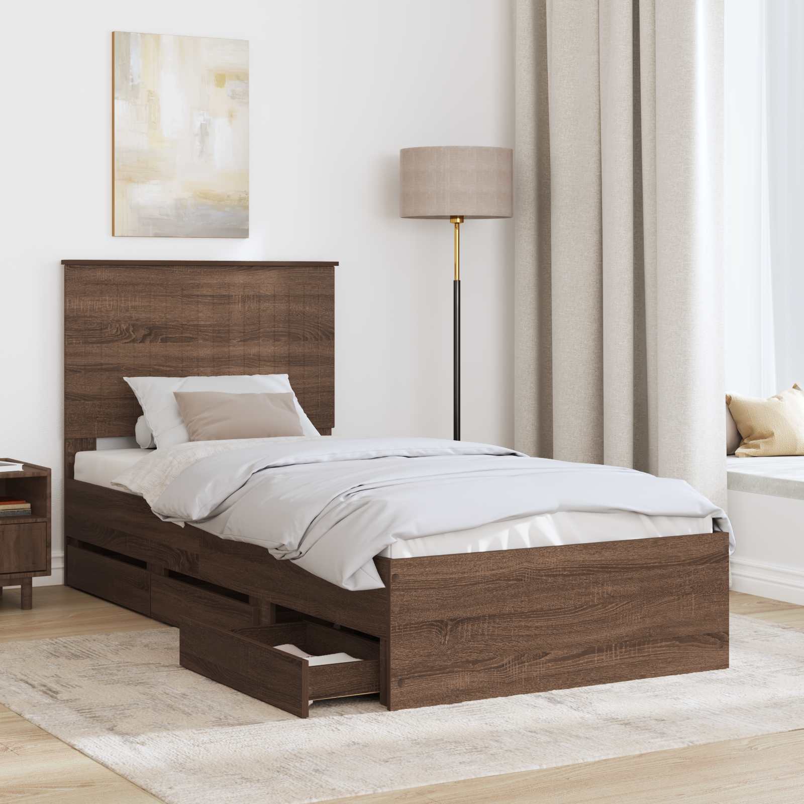 Cadre de lit avec tiroir Chêne brun 90 x 200 cm Bois Ingénierie - XIOS