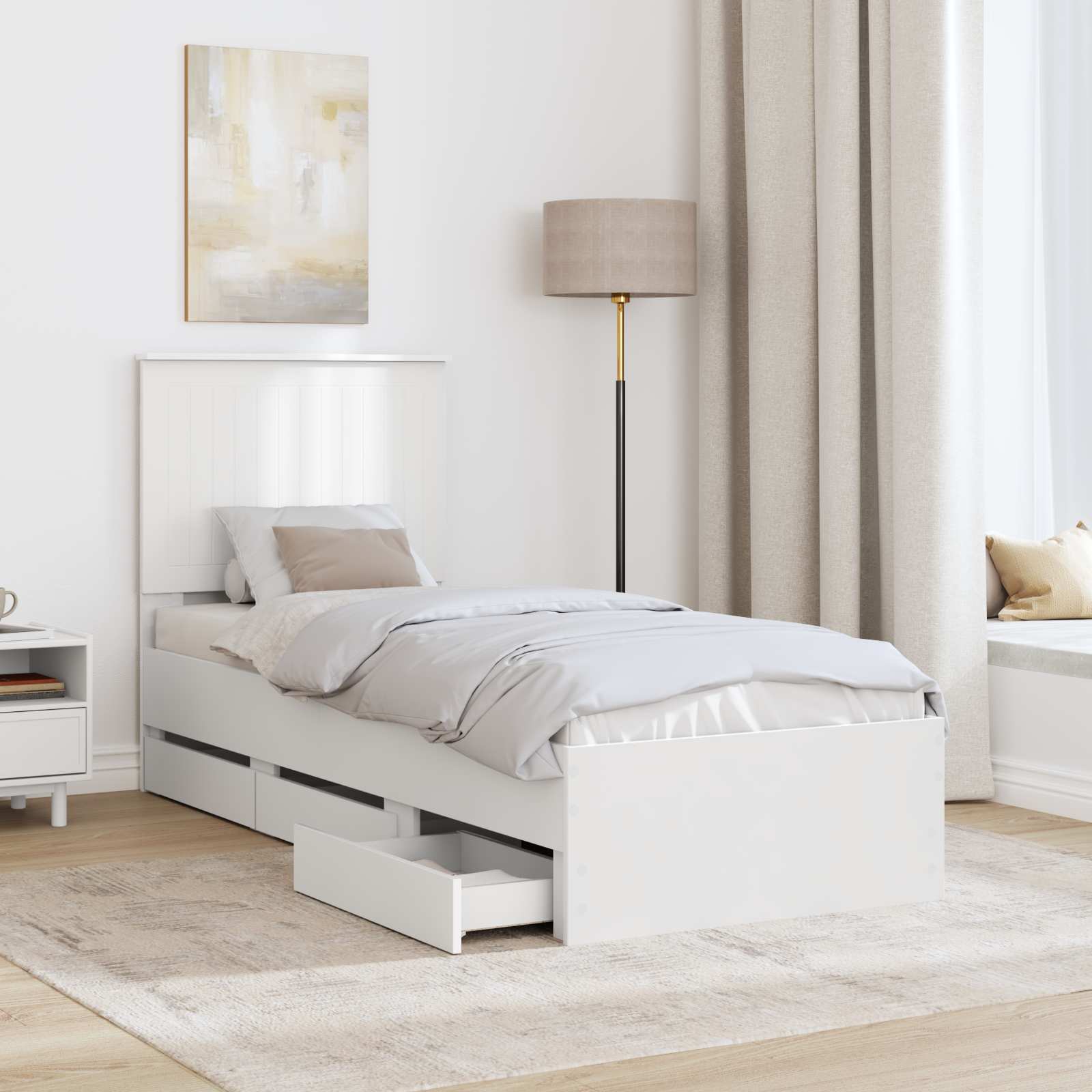 Cadre de lit avec tiroir Blanc 75 x 190 cm Bois Ingénierie - XIOS