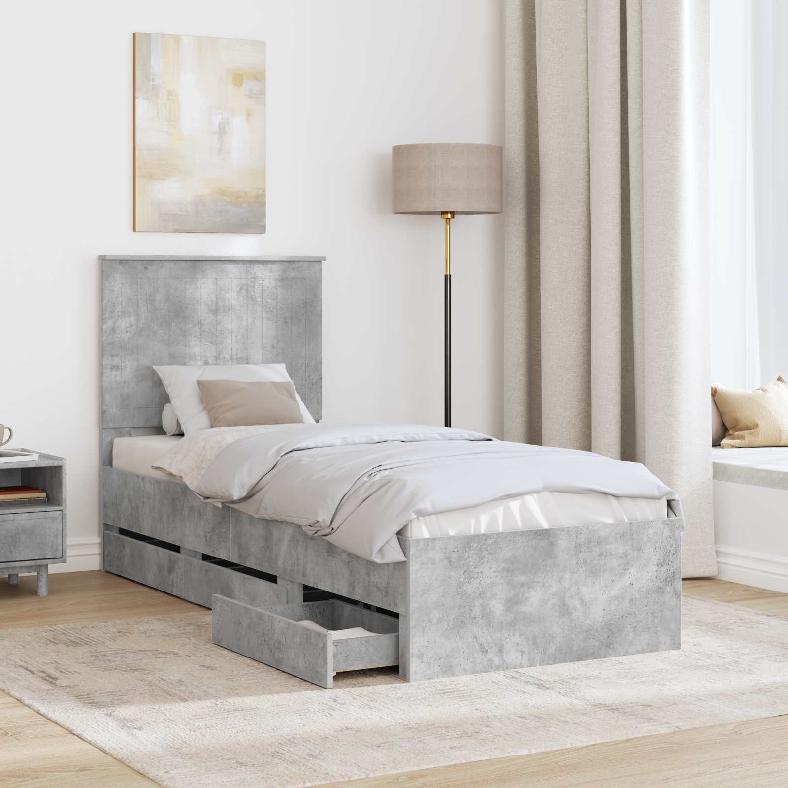 Cadre de lit avec tiroir Gris béton 75 x 190 cm Bois Ingénierie