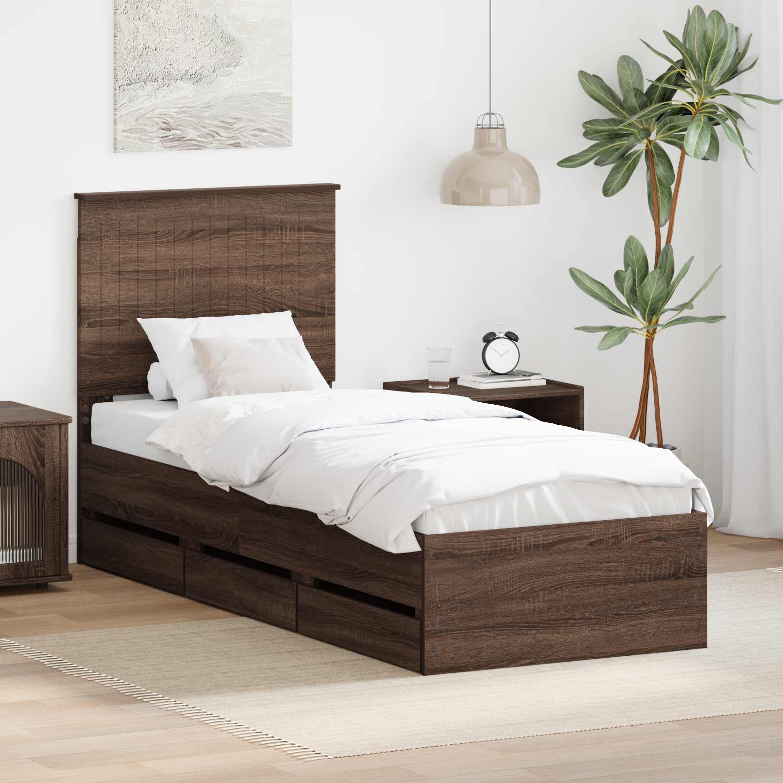 Cadre de lit avec tiroir Chêne brun 75 x 190 cm Bois Ingénierie - XIOS