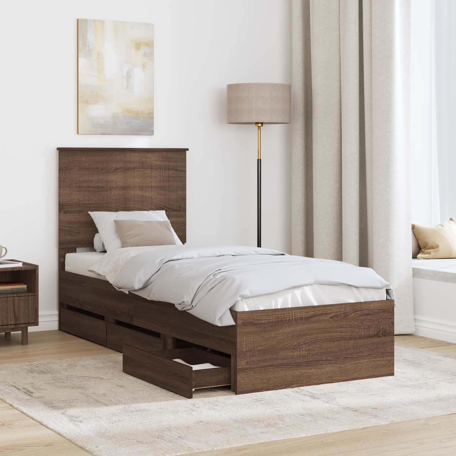 Cadre de lit avec tiroir Chêne brun 75 x 190 cm Bois Ingénierie - XIOS