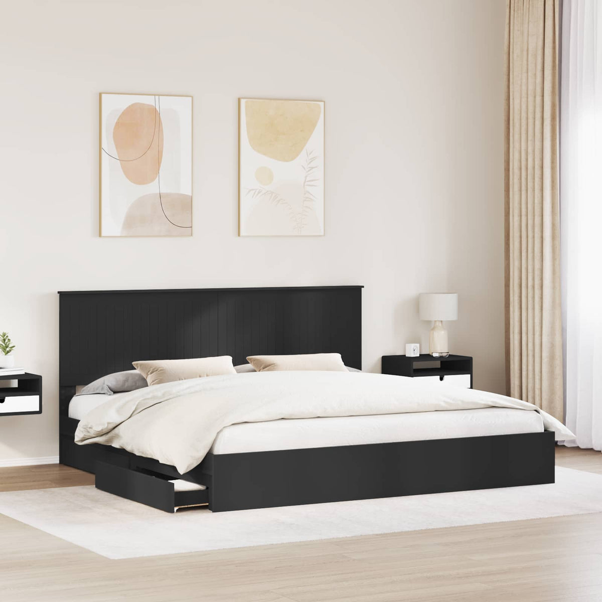 Lit de Rangement Noir 200 x 200 cm Bois d'ingénierie