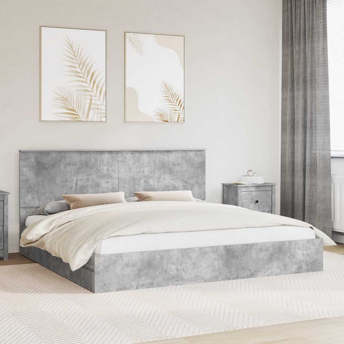 Lit de Rangement Gris béton 200 x 200 cm Bois d'ingénierie