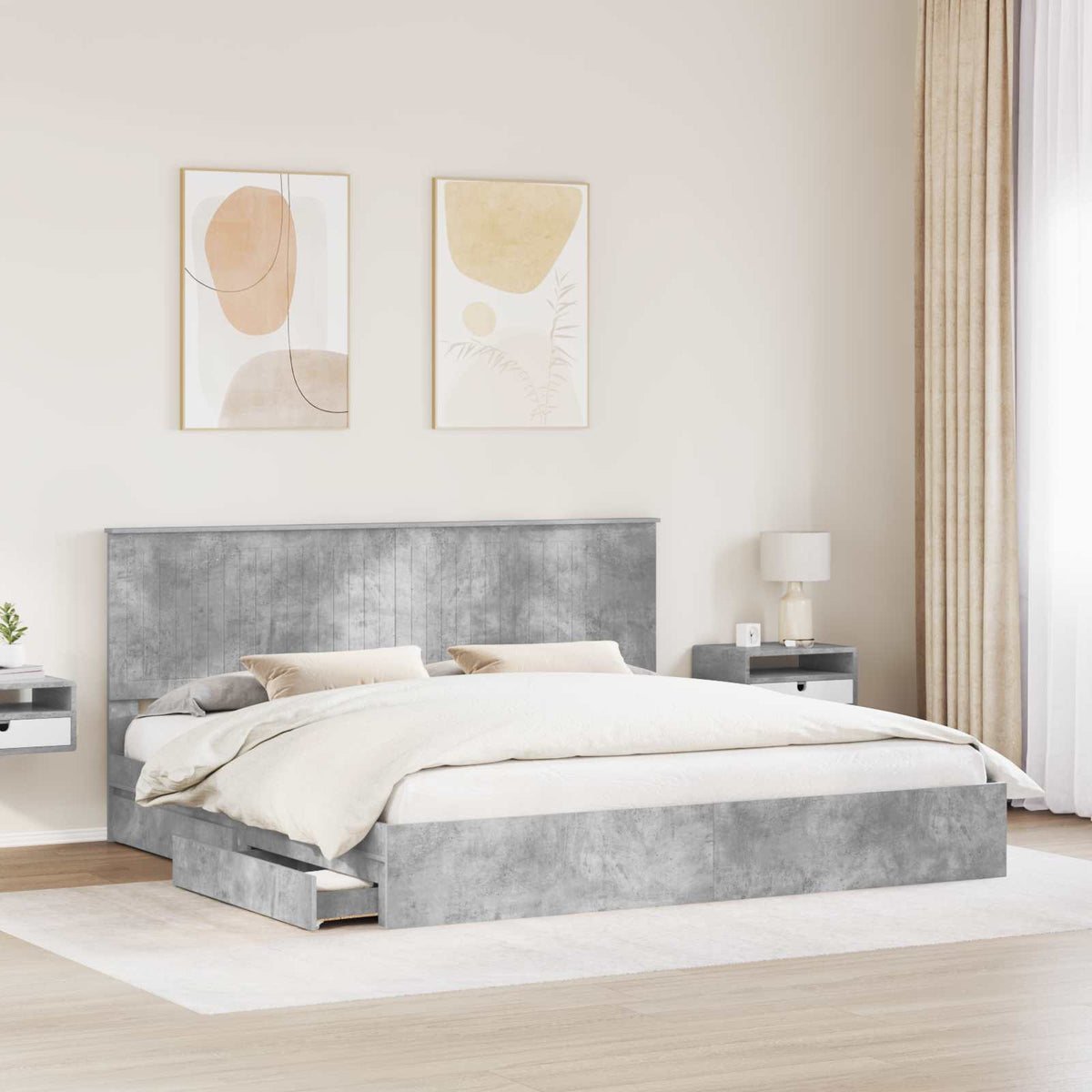 Lit de Rangement Gris béton 200 x 200 cm Bois d'ingénierie