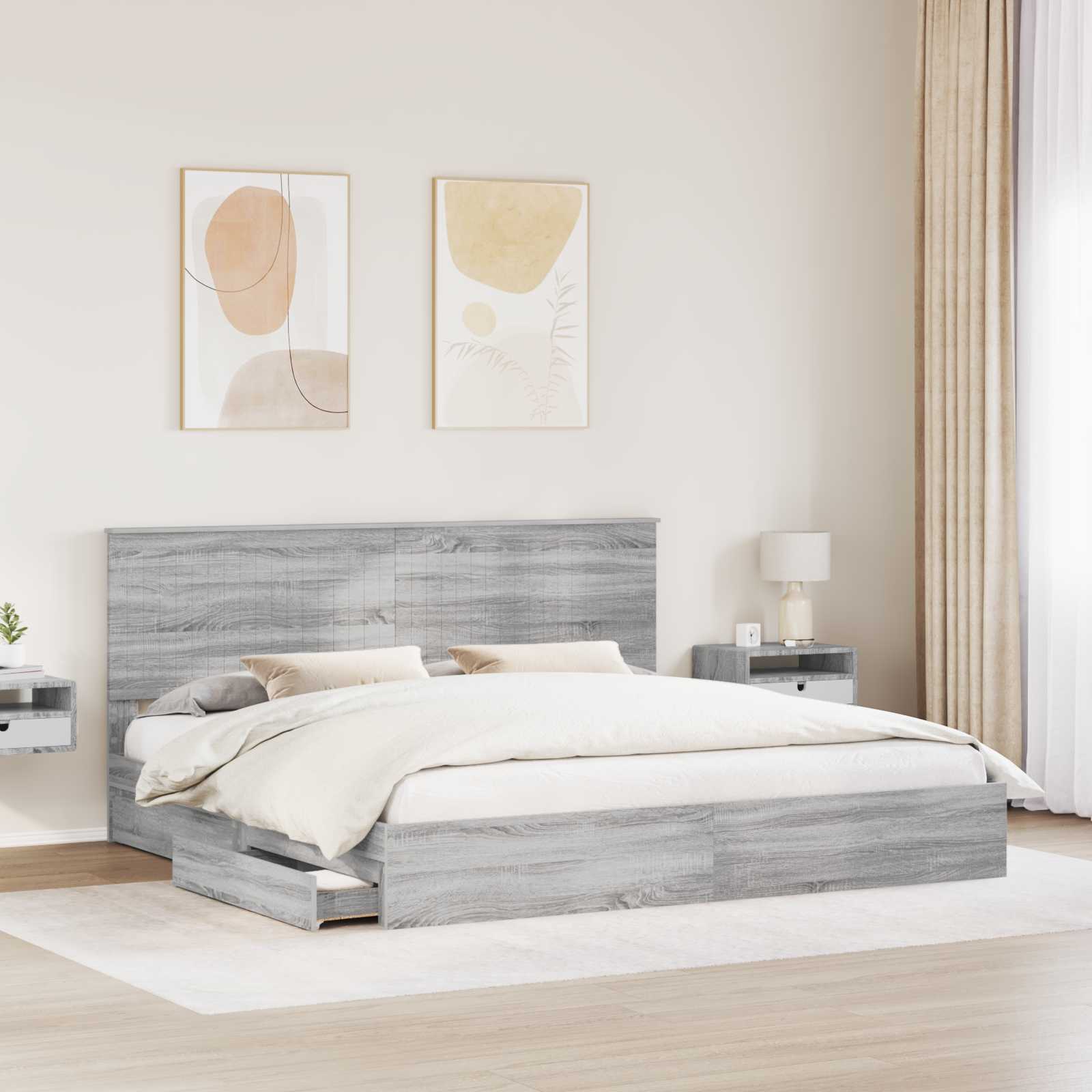 Lit de Rangement Gris Sonoma 200 x 200 cm Bois d'ingénierie - XIOS