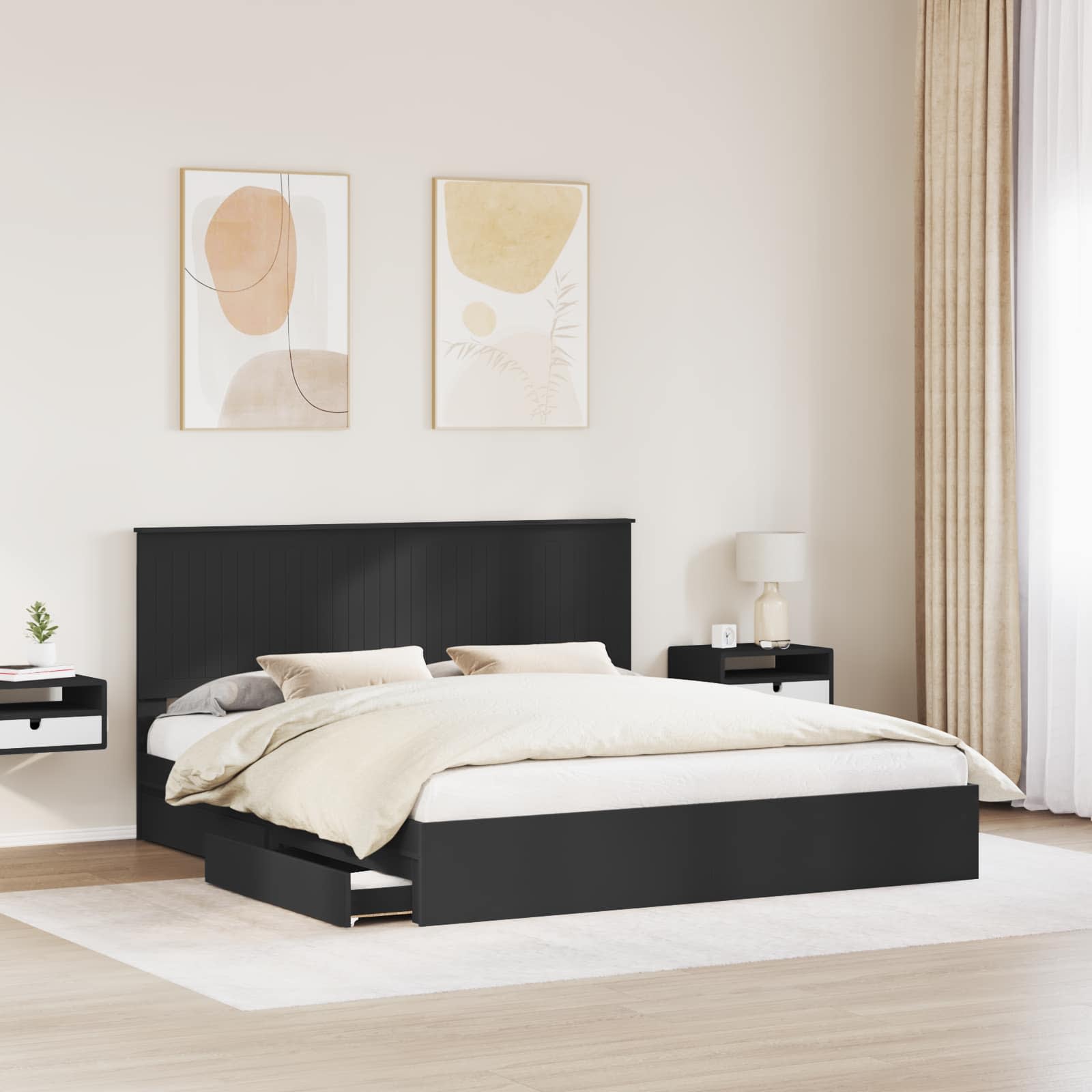 Lit de Rangement Noir 180 x 200 cm Bois d'ingénierie - XIOS