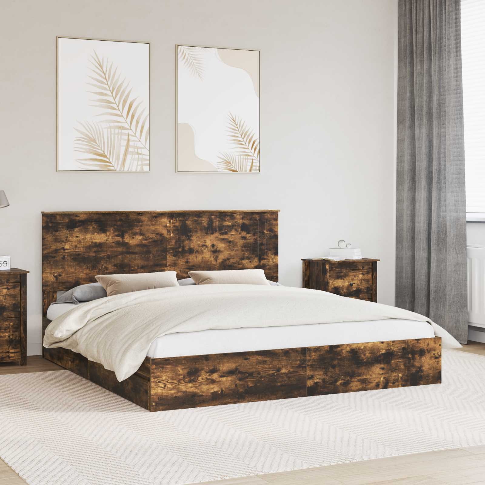 Lit de Rangement Chêne fumé 180 x 200 cm Bois d'ingénierie - XIOS