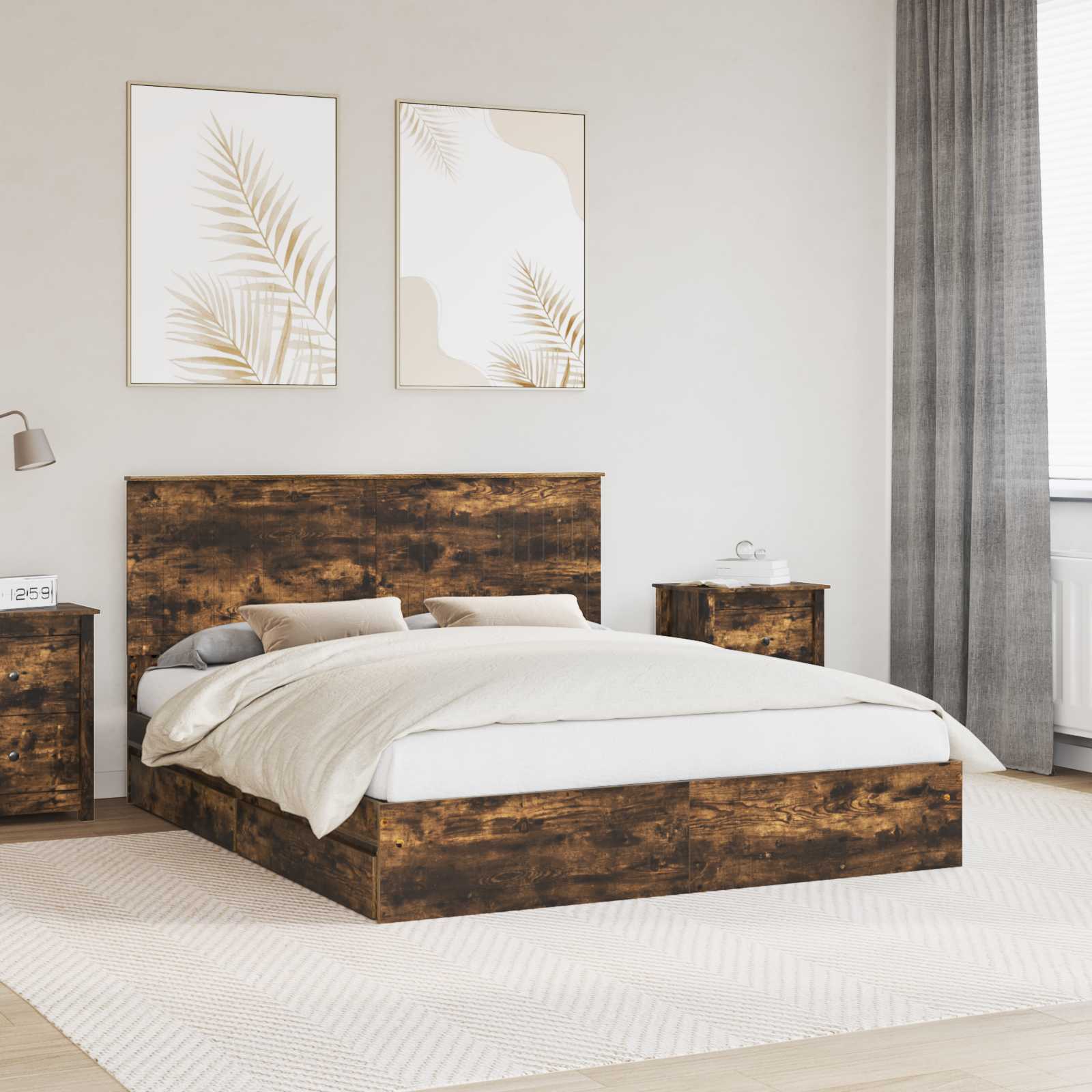 Lit de Rangement Chêne fumé 160 x 200 cm Bois d'ingénierie - XIOS