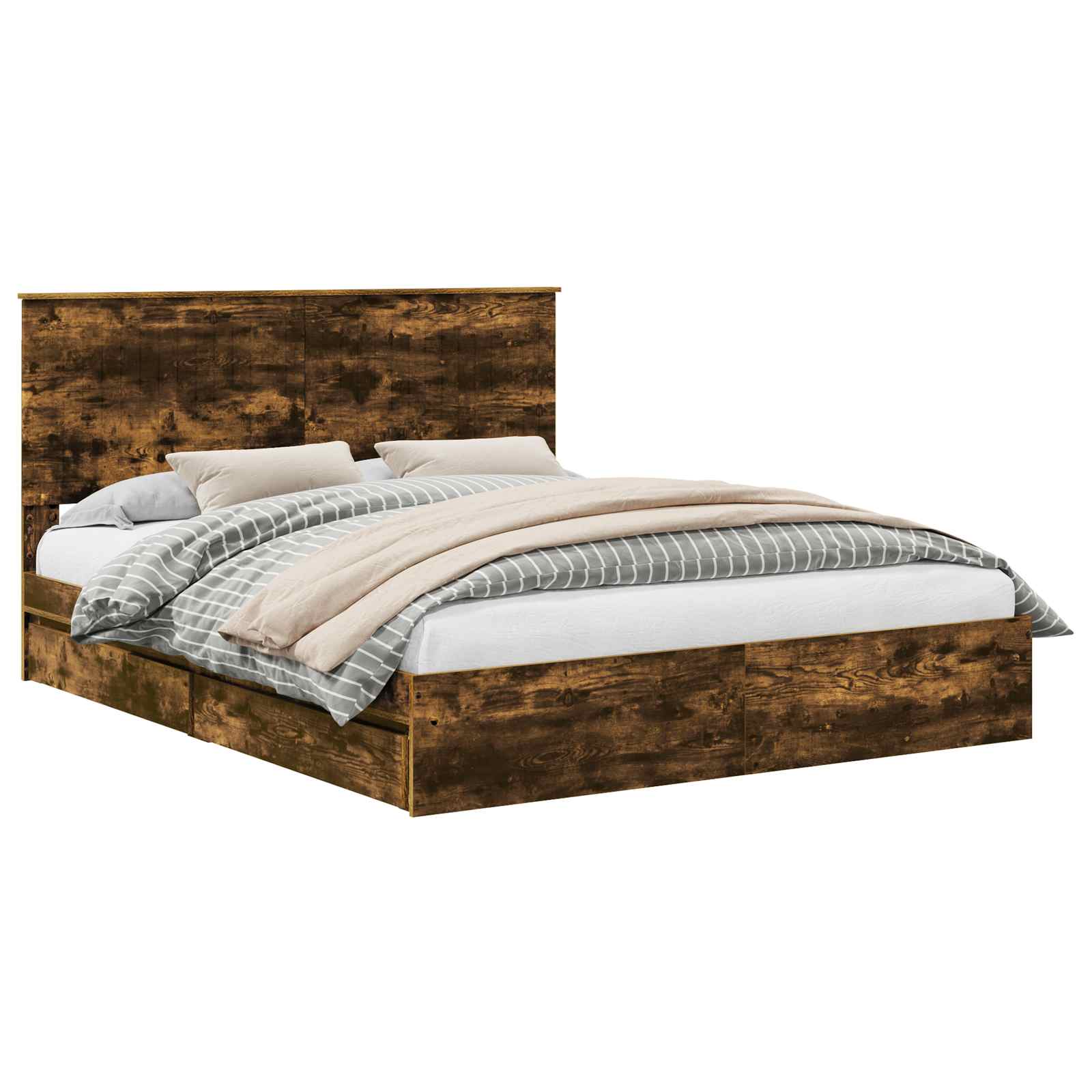 Lit de Rangement Chêne fumé 160 x 200 cm Bois d'ingénierie - XIOS