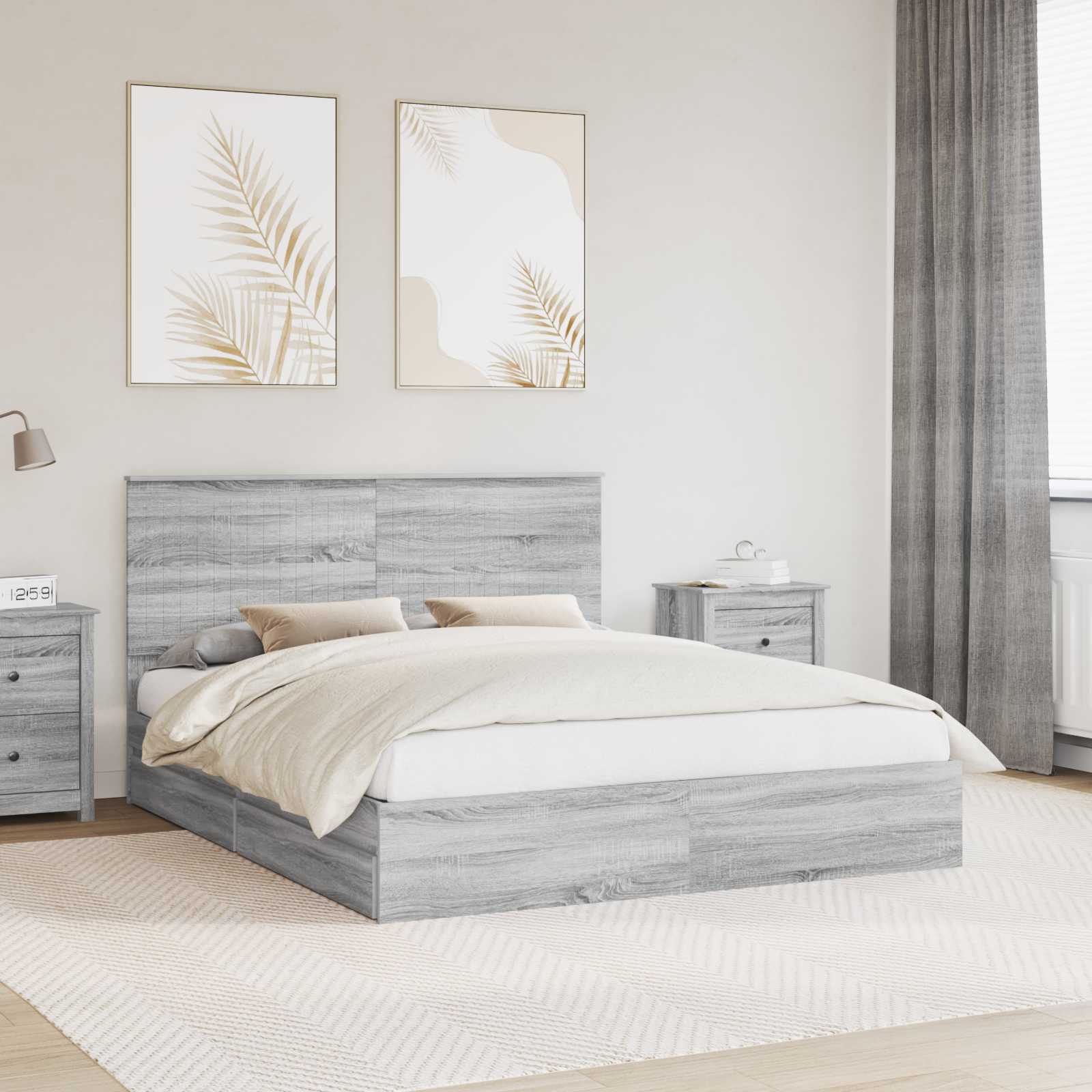 Lit de Rangement Gris Sonoma 160 x 200 cm Bois d'ingénierie