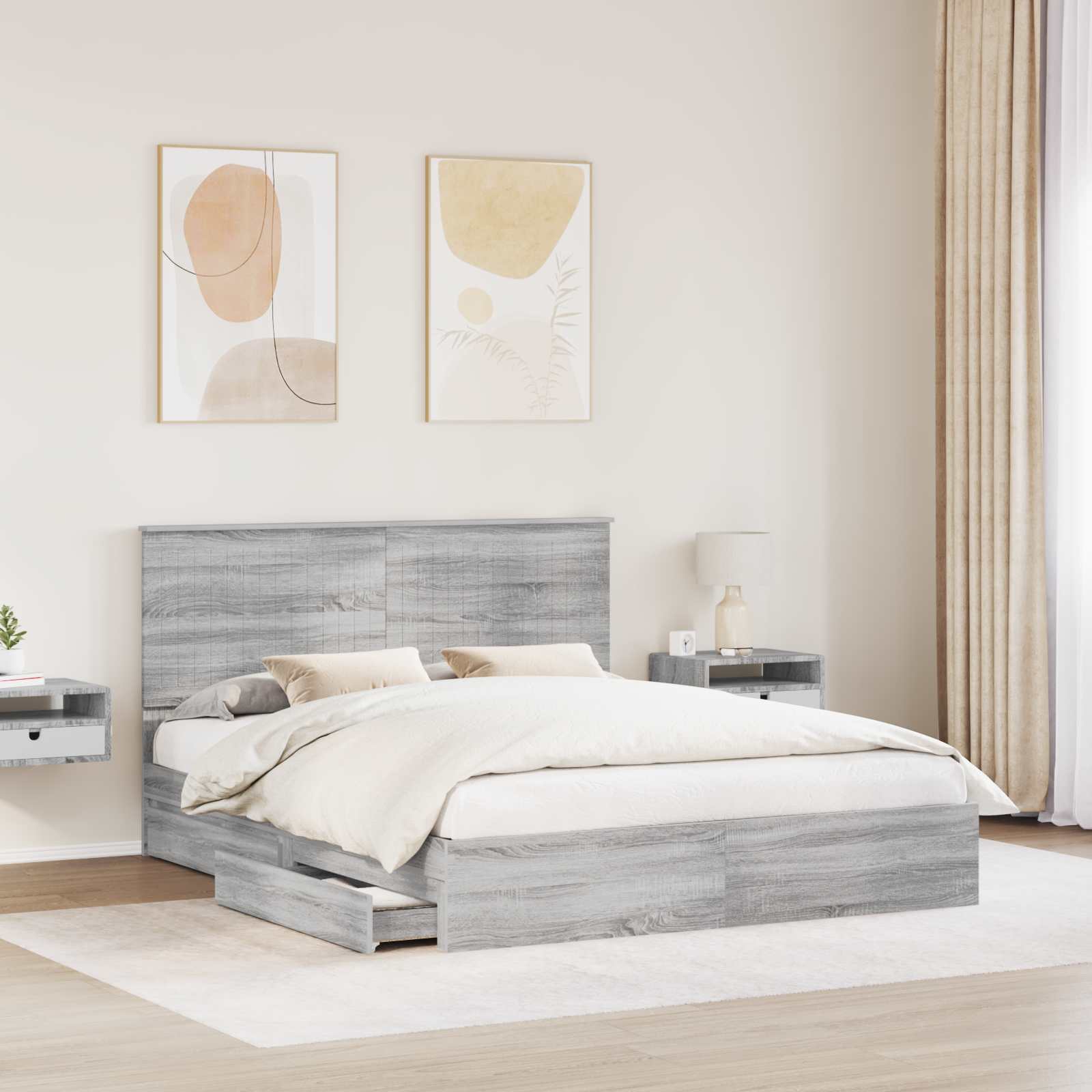 Lit de Rangement Gris Sonoma 160 x 200 cm Bois d'ingénierie