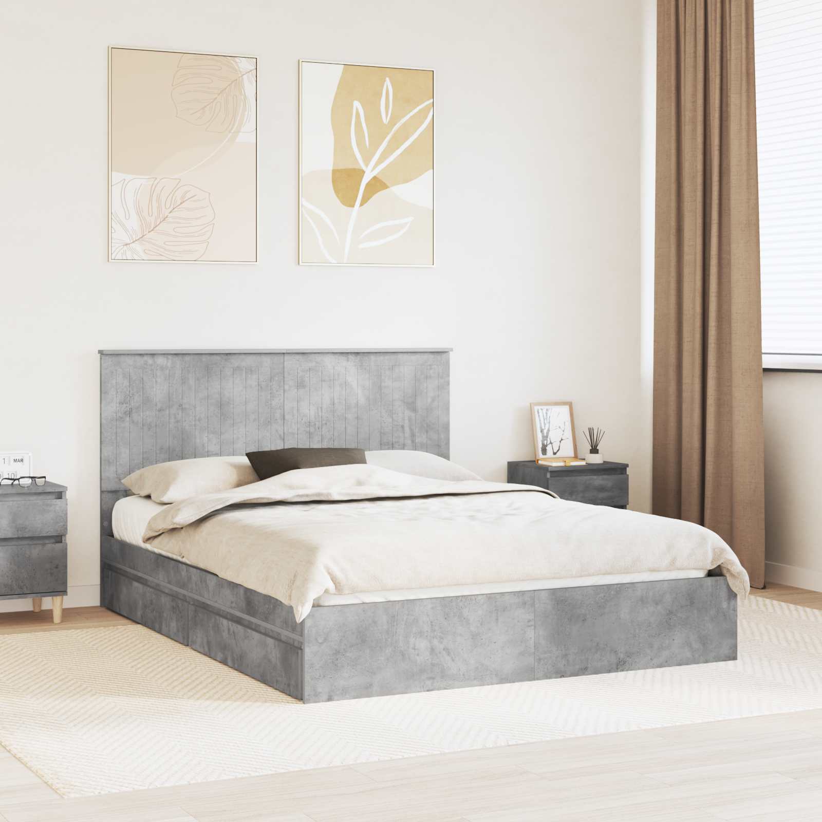 Lit de Rangement Gris béton 150 x 200 cm Bois d'ingénierie - XIOS