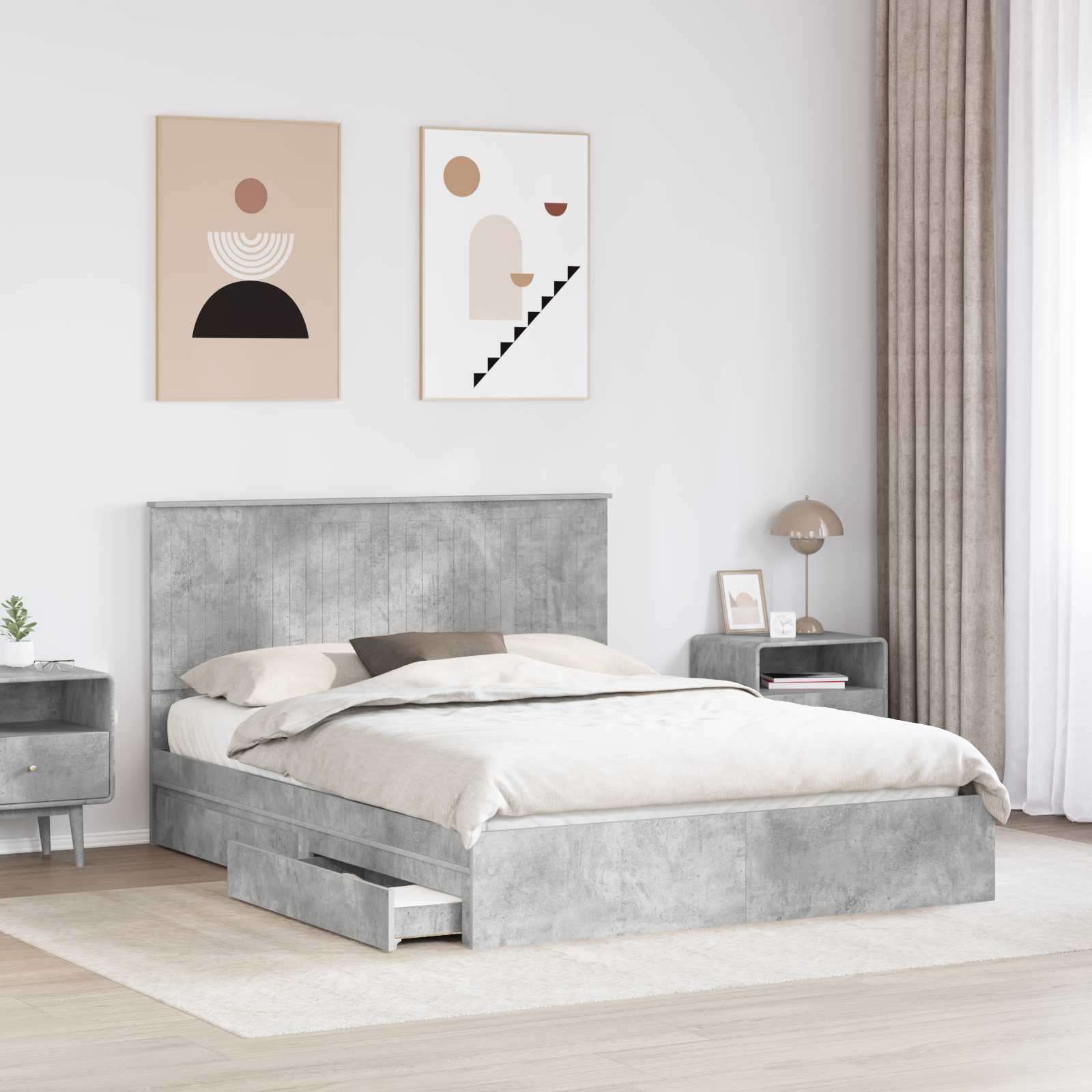 Lit de Rangement Gris béton 150 x 200 cm Bois d'ingénierie - XIOS
