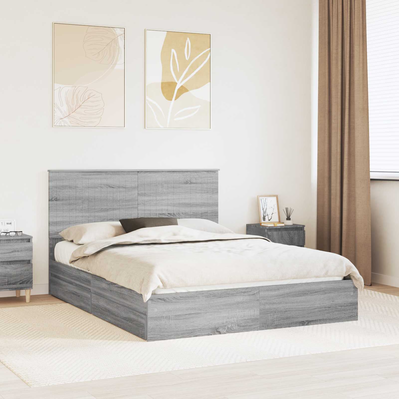 Lit de Rangement Gris Sonoma 150 x 200 cm Bois d'ingénierie - XIOS