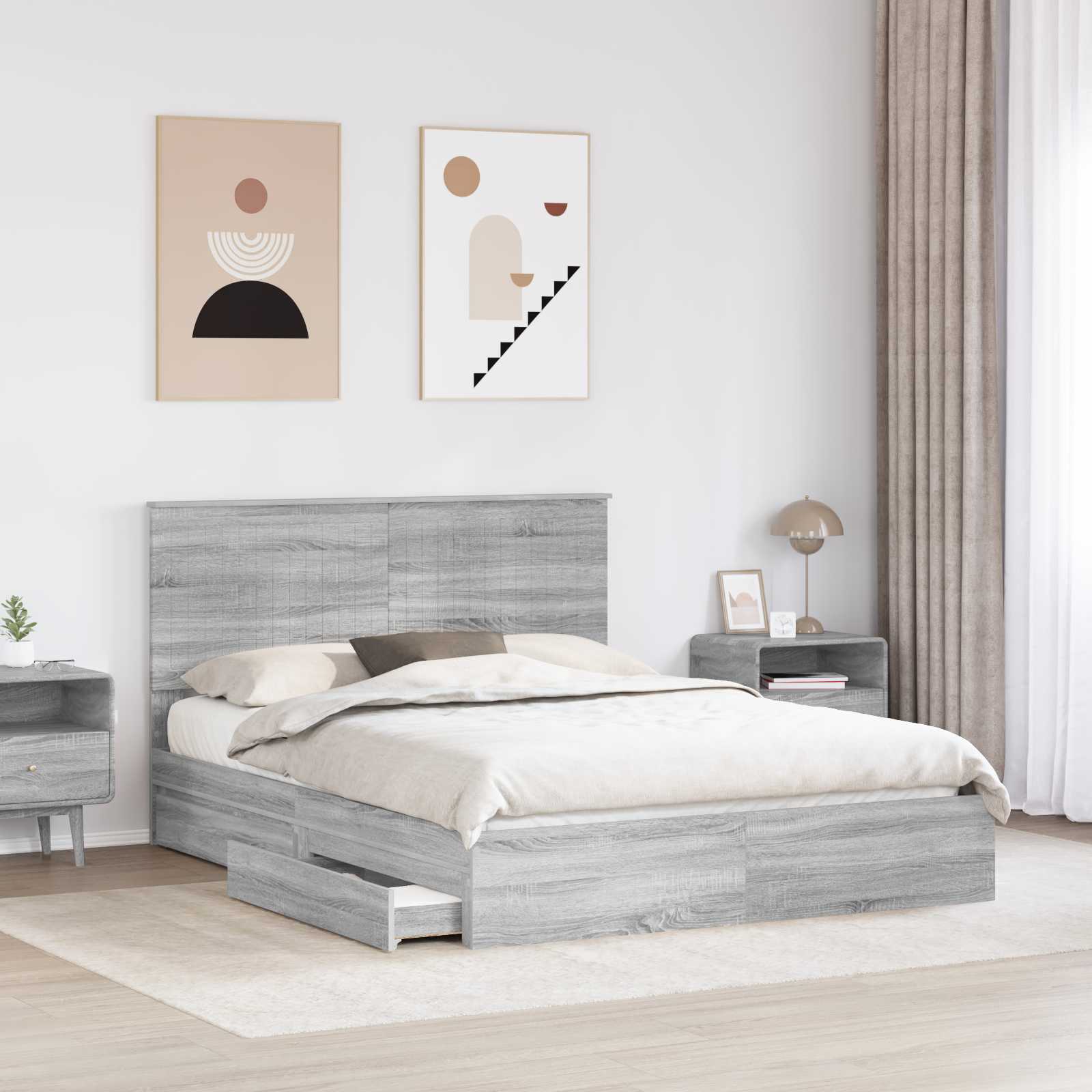 Lit de Rangement Gris Sonoma 150 x 200 cm Bois d'ingénierie - XIOS