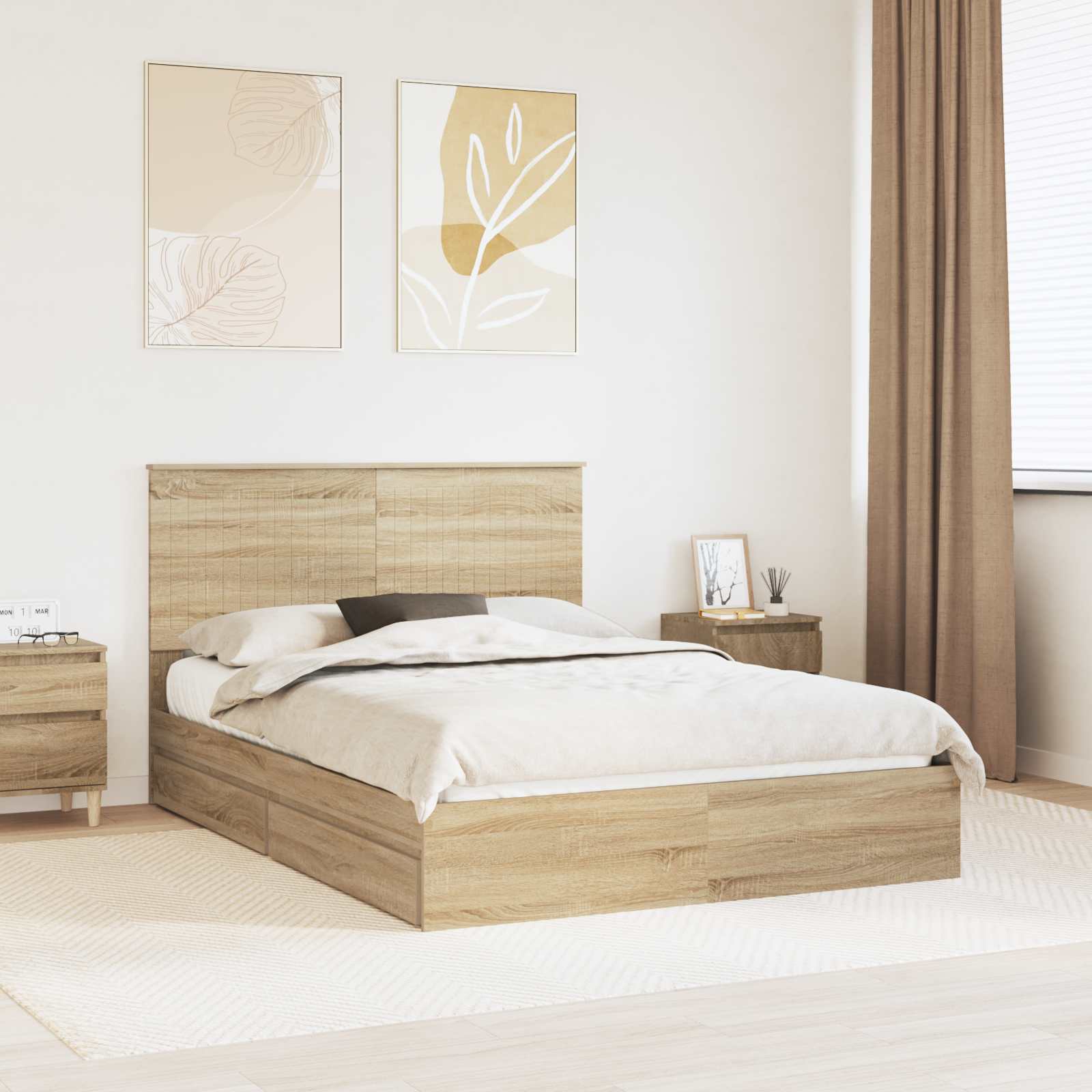 Lit de Rangement Chêne Sonoma 135 x 190 cm Bois d'ingénierie - XIOS