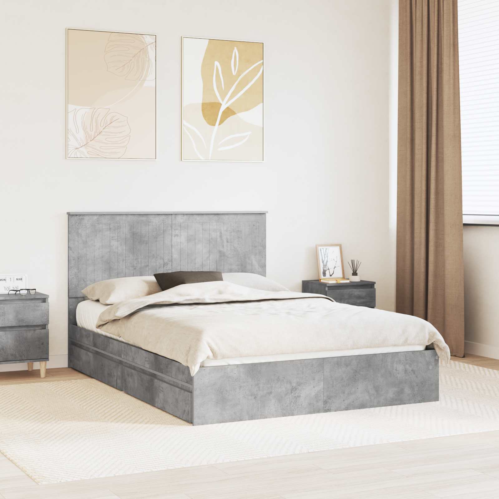 Lit de Rangement Gris béton 135 x 190 cm Bois d'ingénierie - XIOS