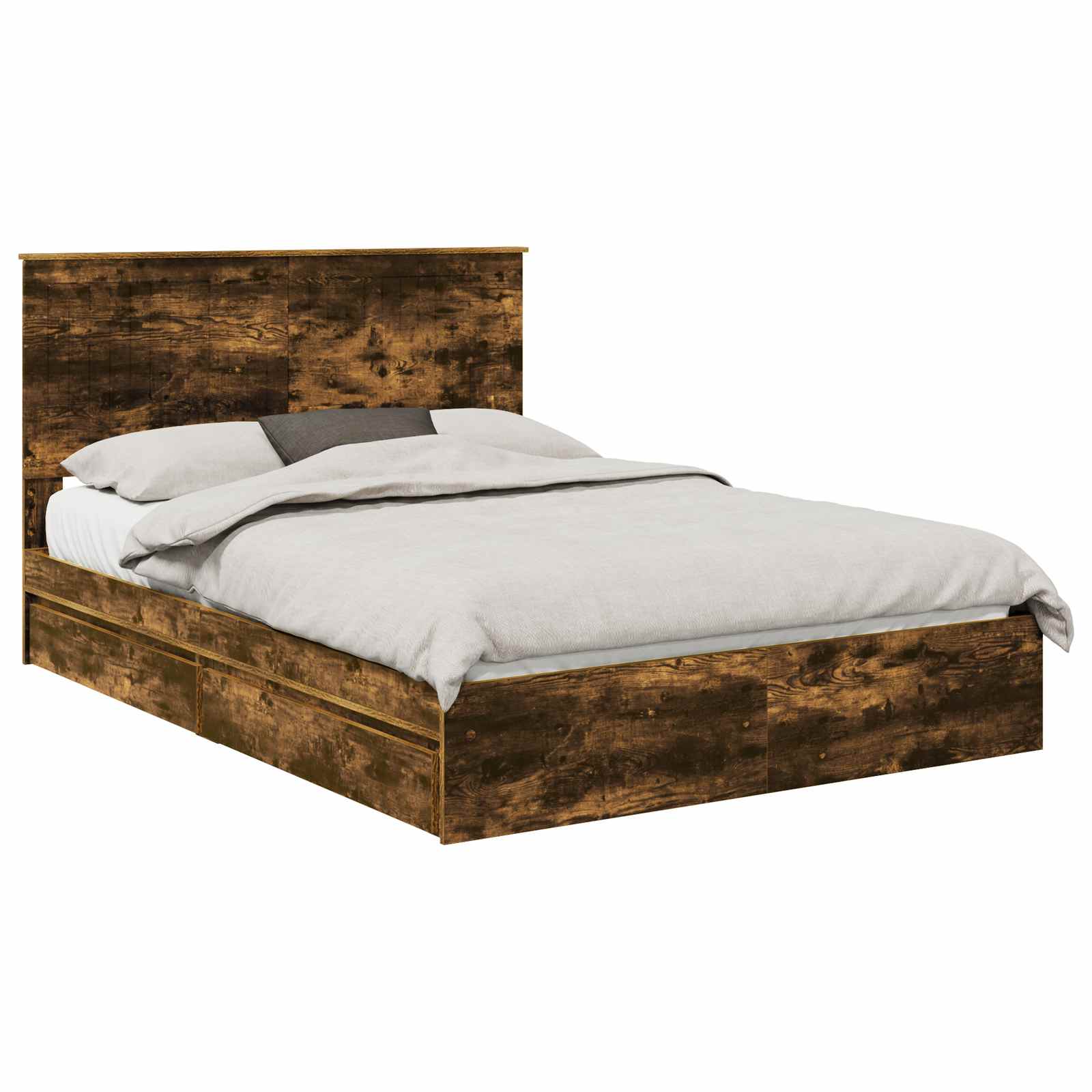 Lit de Rangement Chêne fumé 135 x 190 cm Bois d'ingénierie