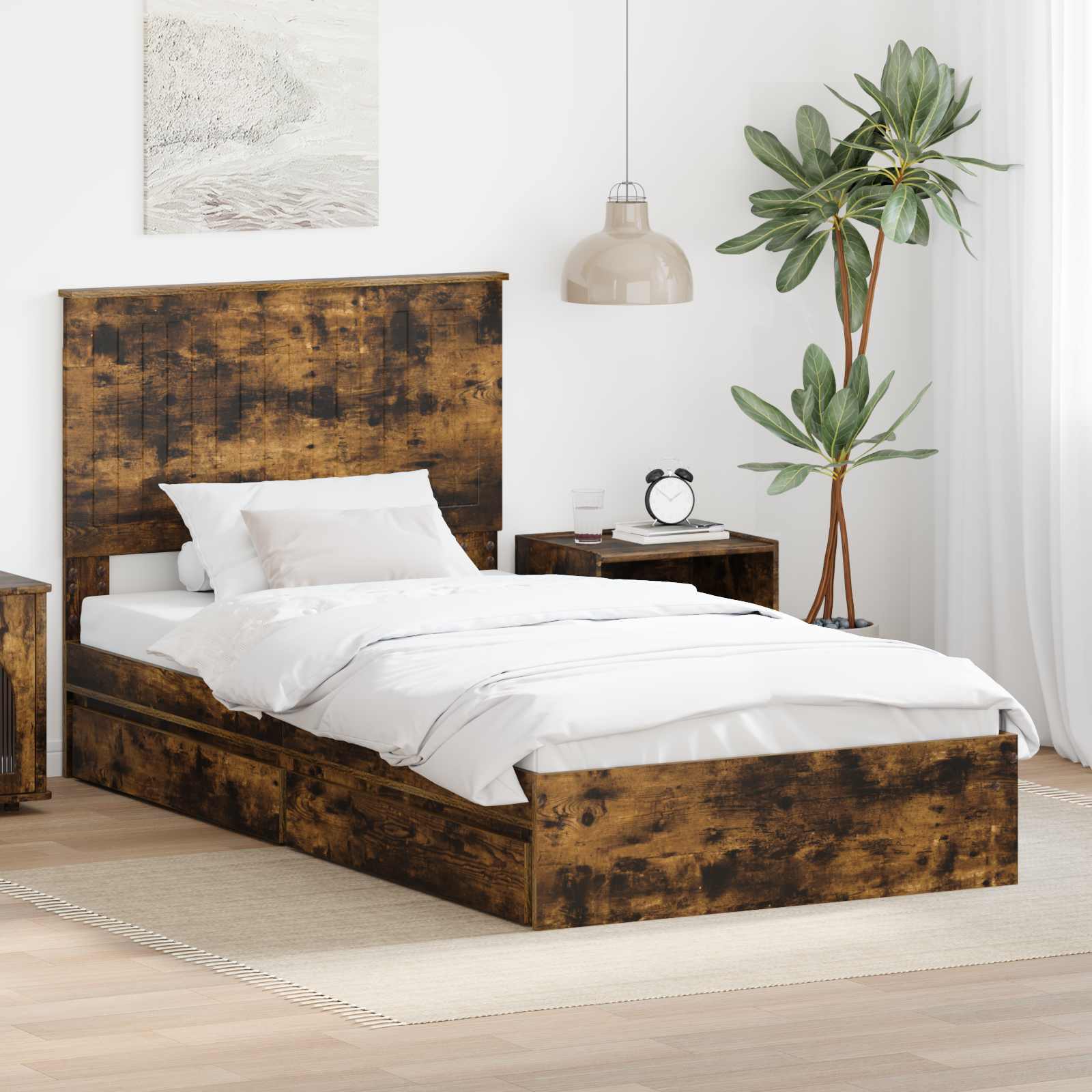 Lit de Rangement Chêne fumé 100 x 200 cm Bois d'ingénierie - XIOS