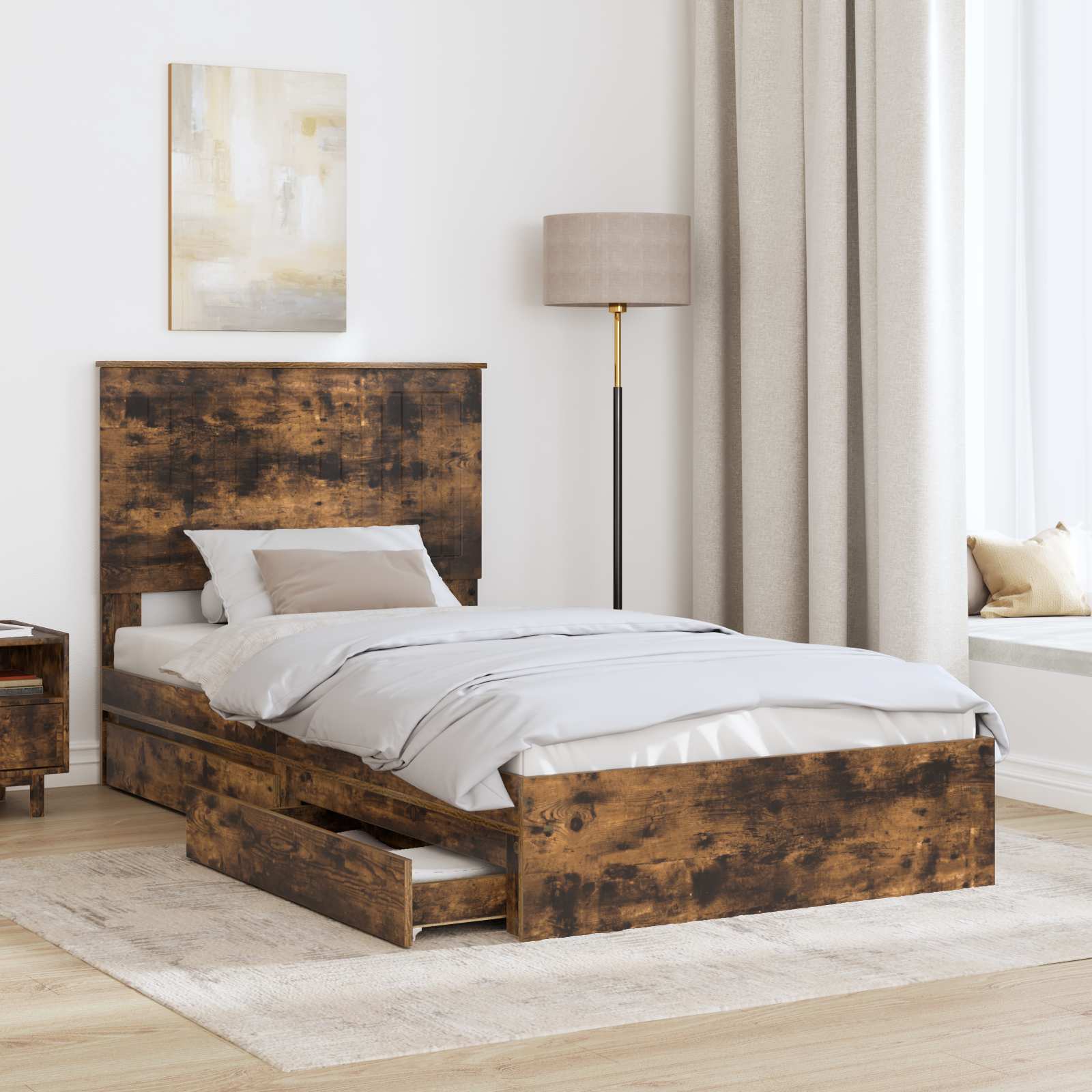 Lit de Rangement Chêne fumé 100 x 200 cm Bois d'ingénierie - XIOS