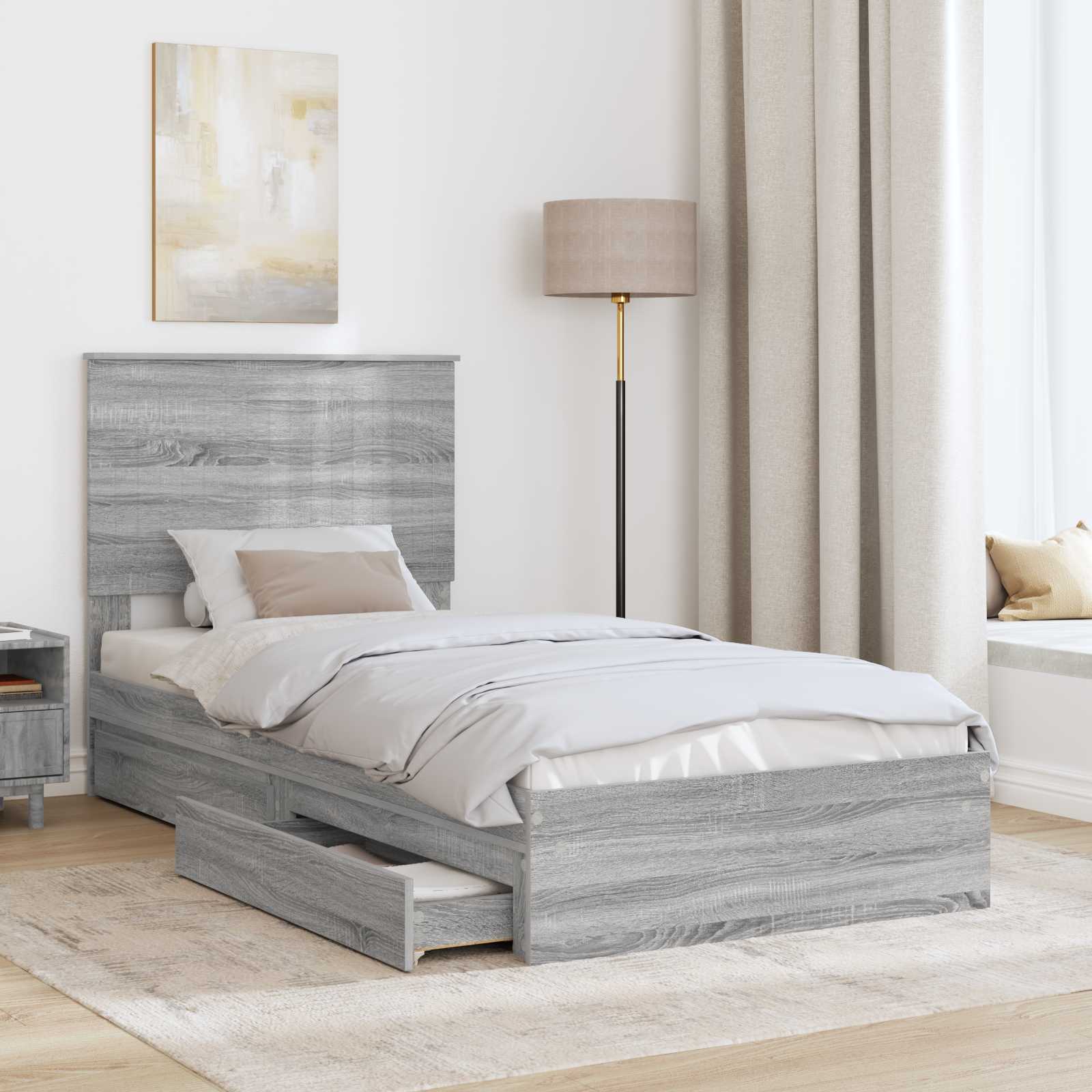 Lit de Rangement Gris Sonoma 90 x 200 cm Bois d'ingénierie