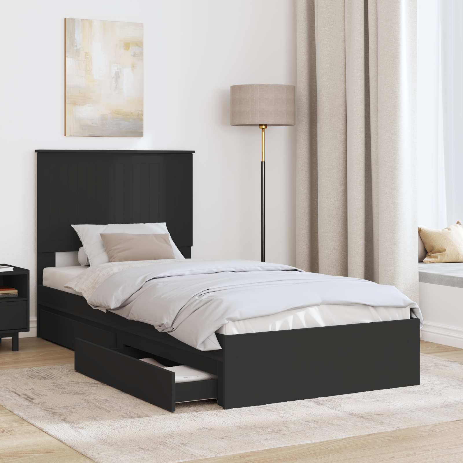 Lit de Rangement avec tiroir Noir 90 x 190 cm Bois d'ingénierie