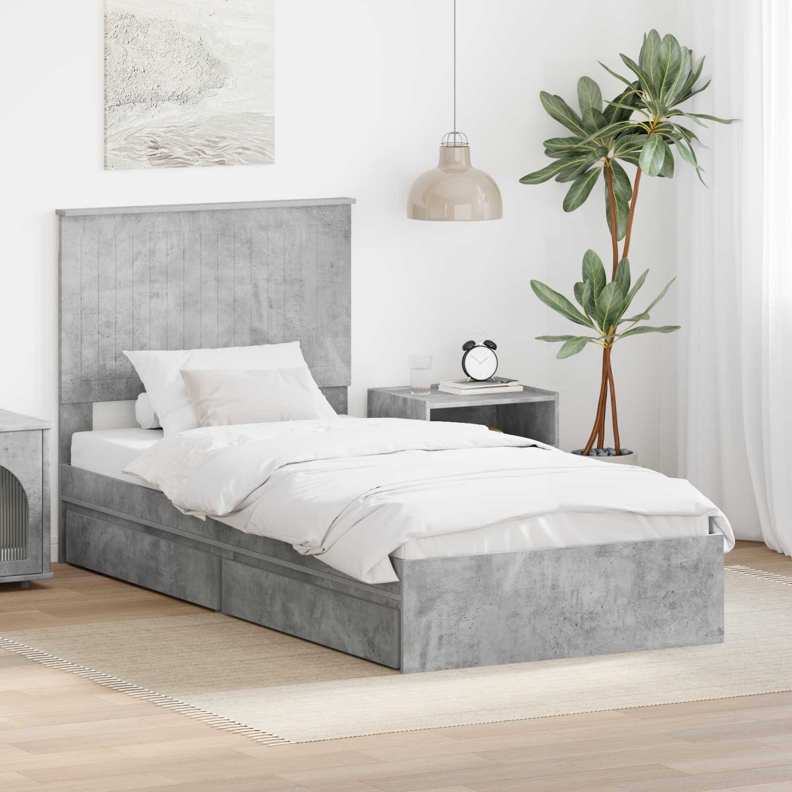 Lit de Rangement Gris béton 90 x 190 cm Bois d'ingénierie