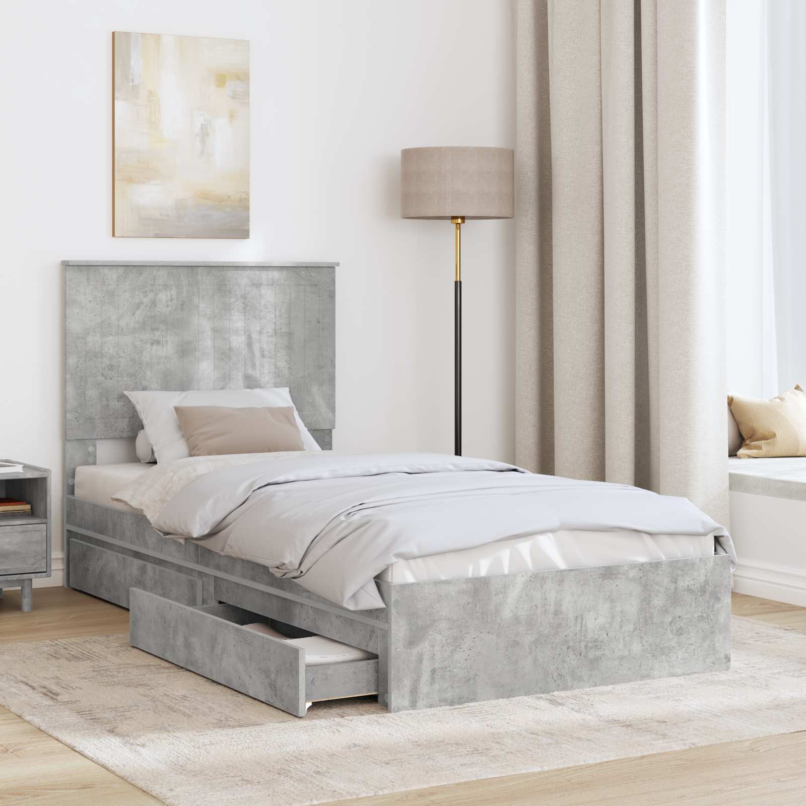 Lit de Rangement Gris béton 90 x 190 cm Bois d'ingénierie