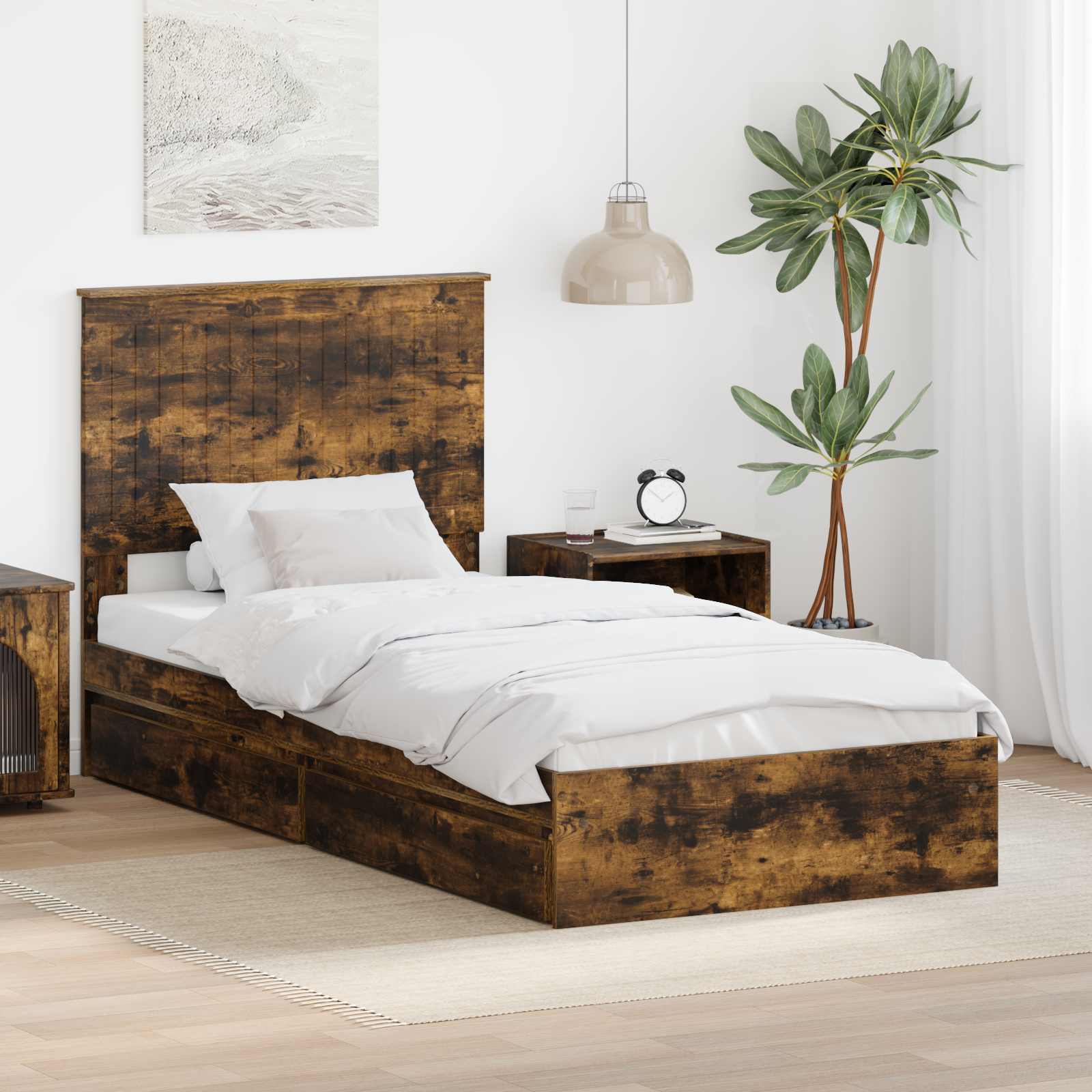 Lit de Rangement Chêne fumé 90 x 190 cm Bois d'ingénierie
